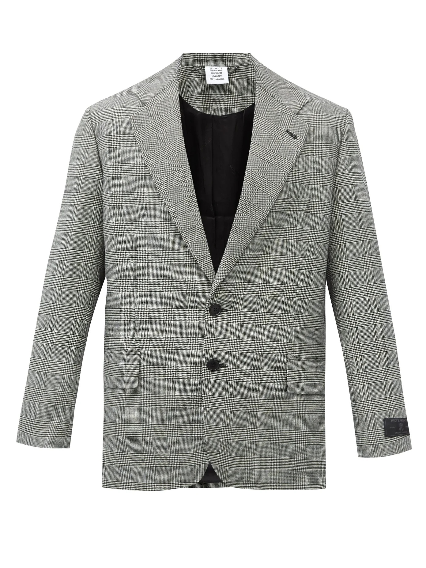 Single-breasted checked wool-blend tweed jacket - 1