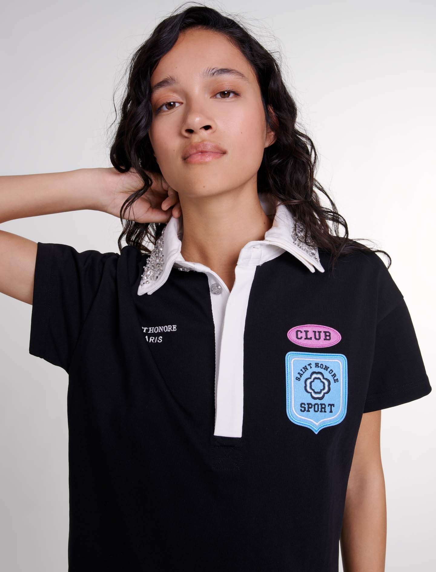 Embroidered rhinestone polo dress - 6