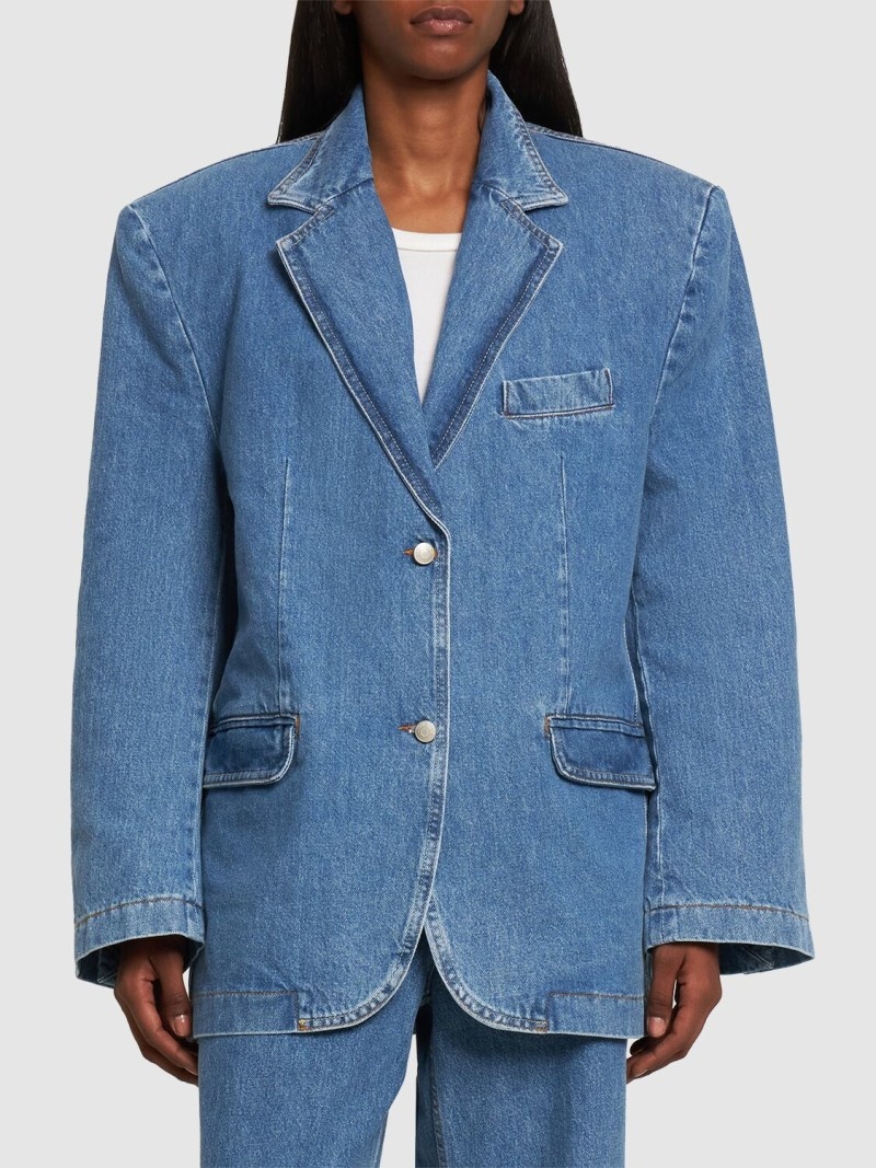 Denim oversized single breasted blazer - 3