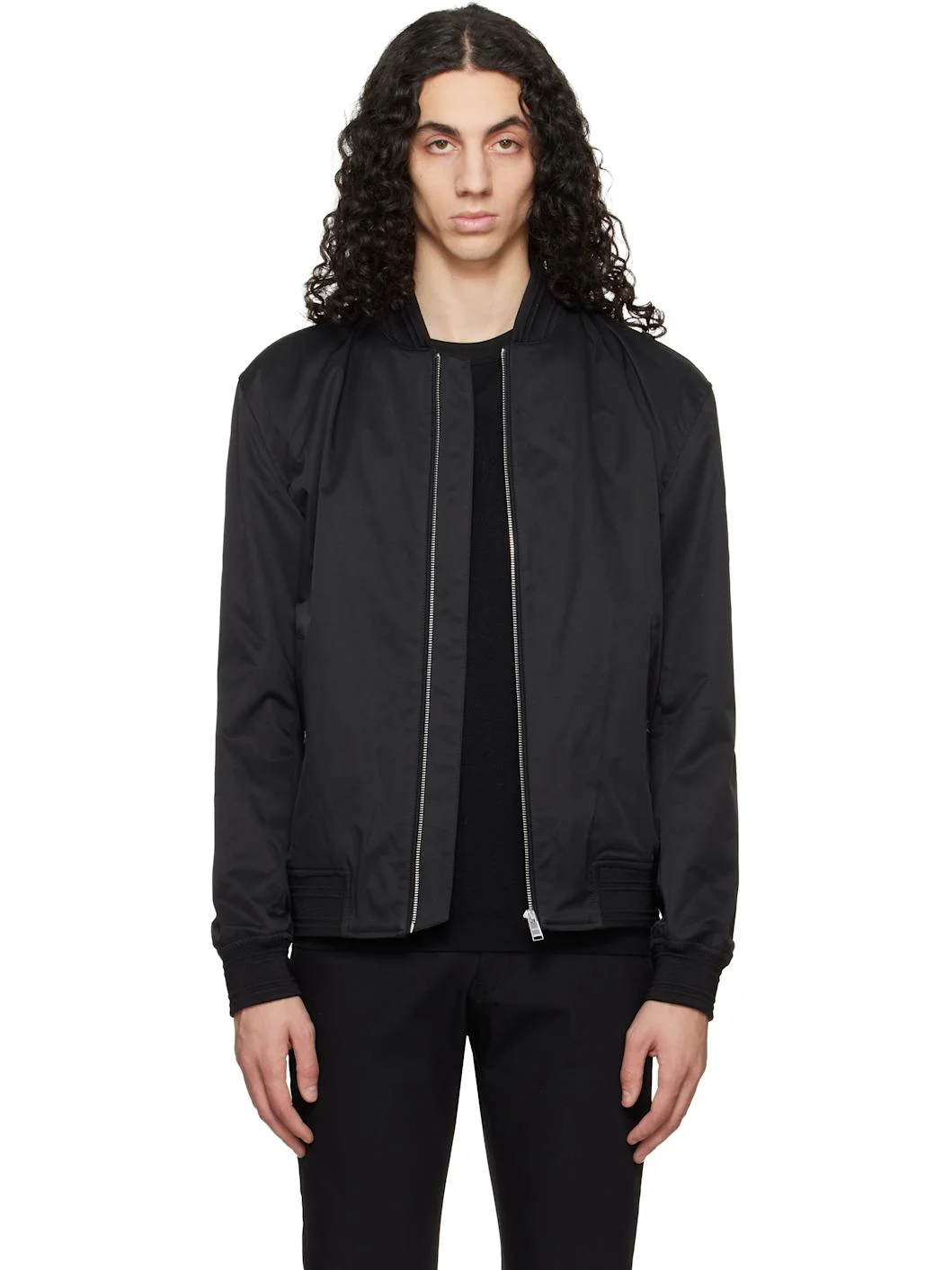 Black Water-Repellent Bomber Jacket - 1