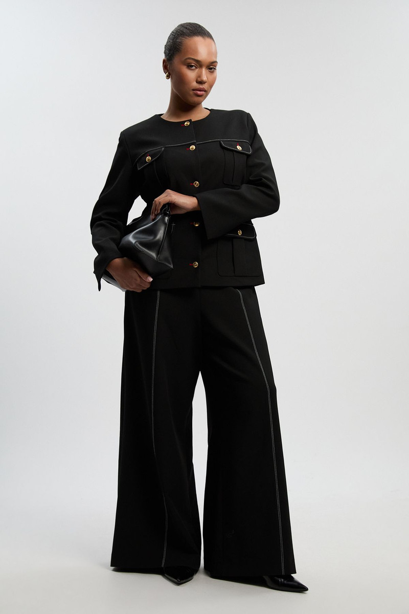 Plus Size Compact Stretch Tailored Flared High Waisted Trousers 1