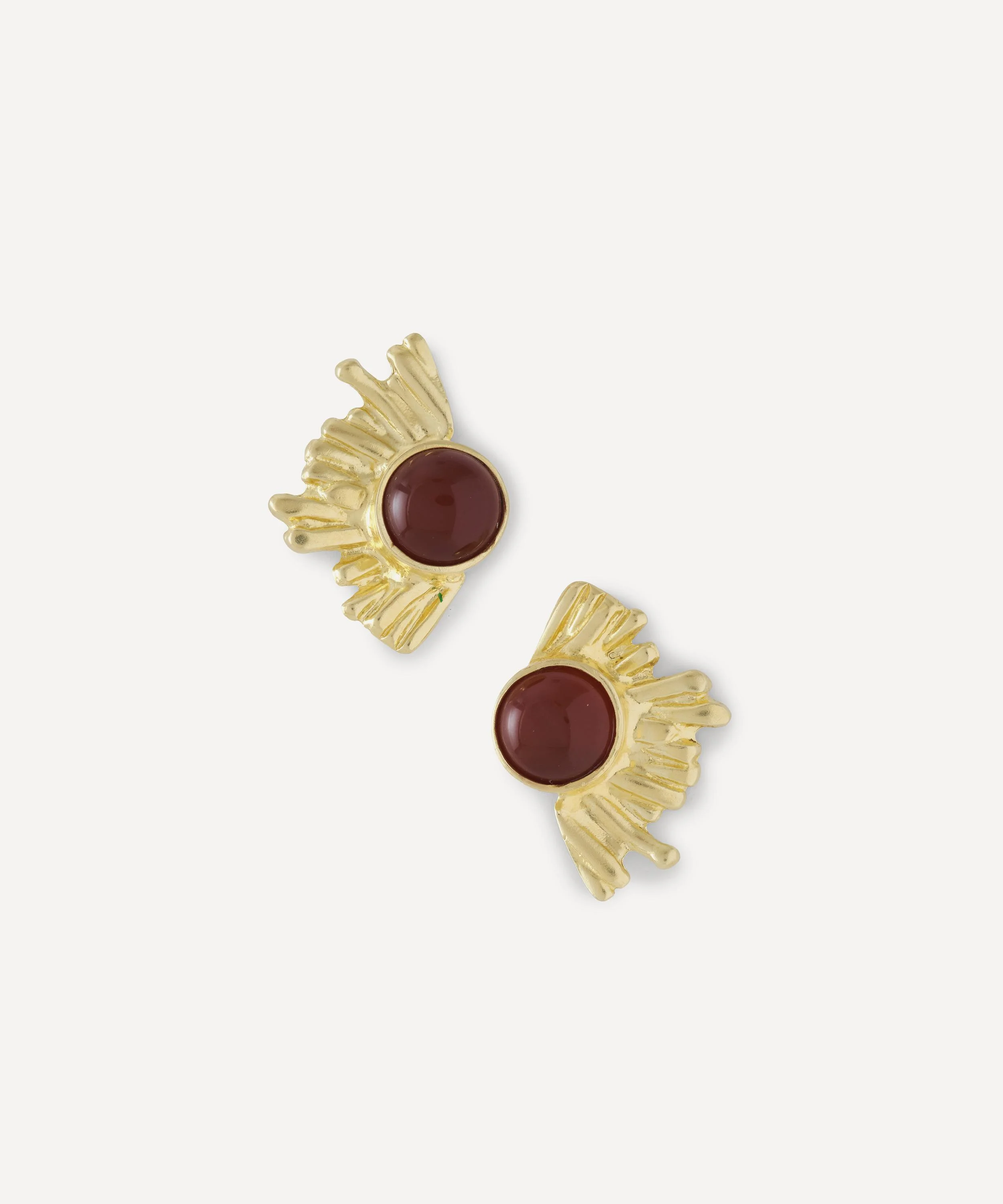18ct-24ct Gold Plated Crescent Sun Red Carnelian Earrings - 1