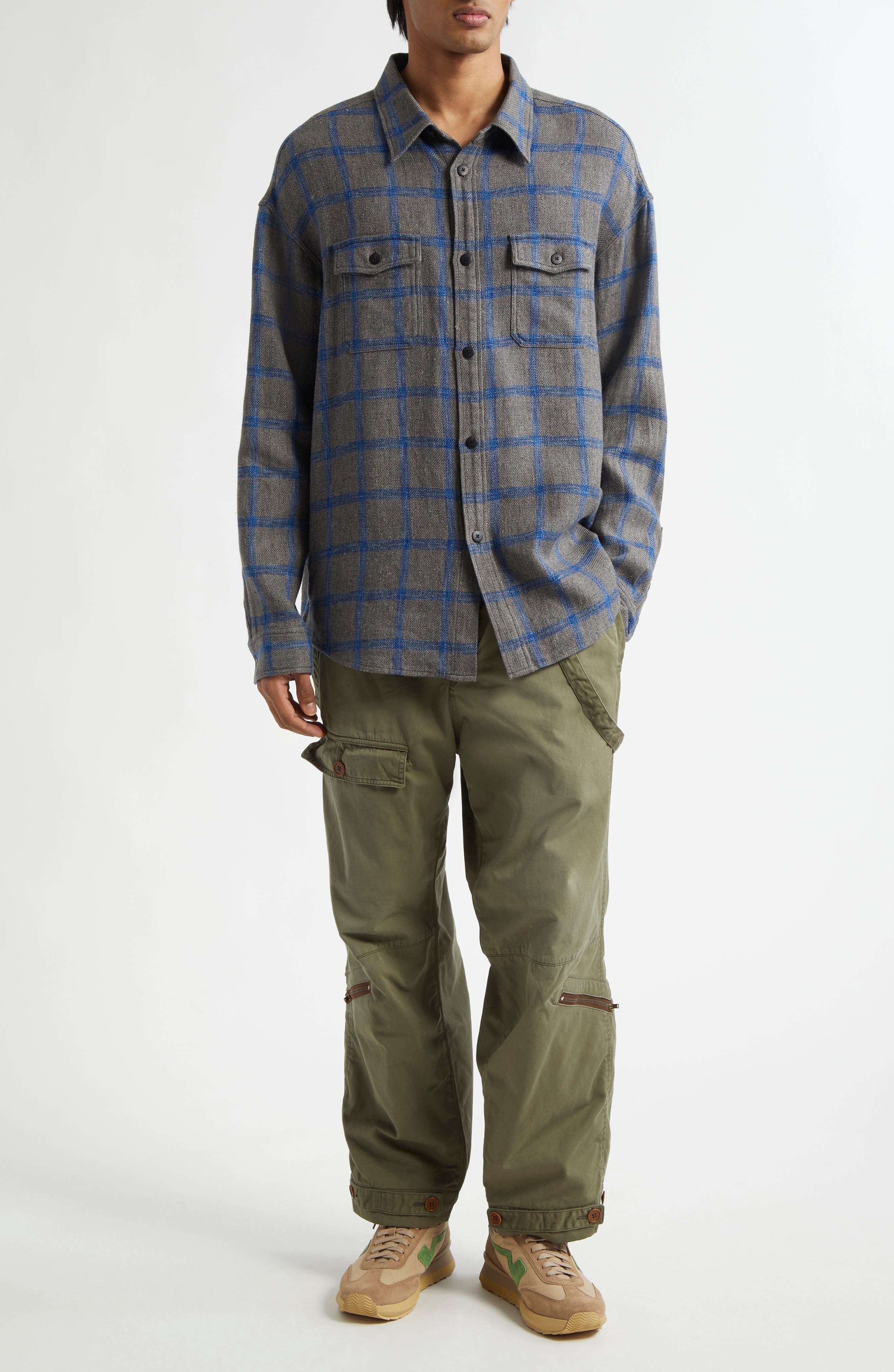 VISVIM Lumber Check Linen & Wool Button-Up Shirt in Grey at Nordstrom - 2