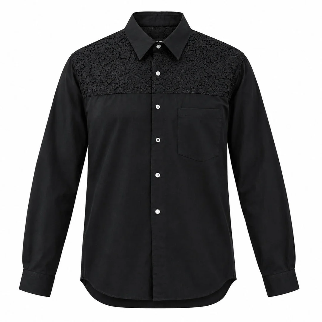 Cotton Broad Lace Panel Long Sleeve Shirt - 1