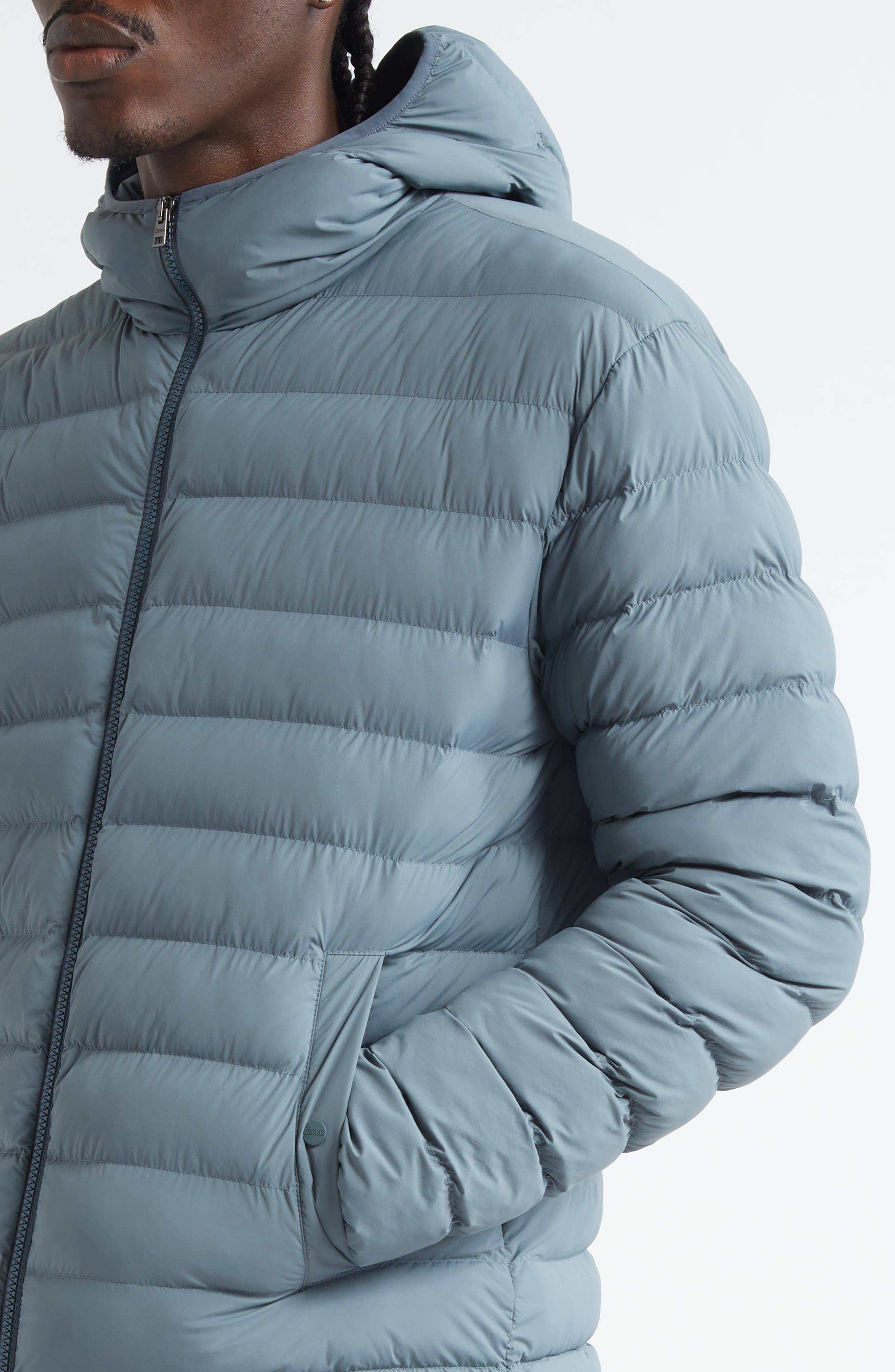 Herno Resort Travel Stretch Nylon Packable Hooded Jacket in Peacock Blue at Nordstrom - 4