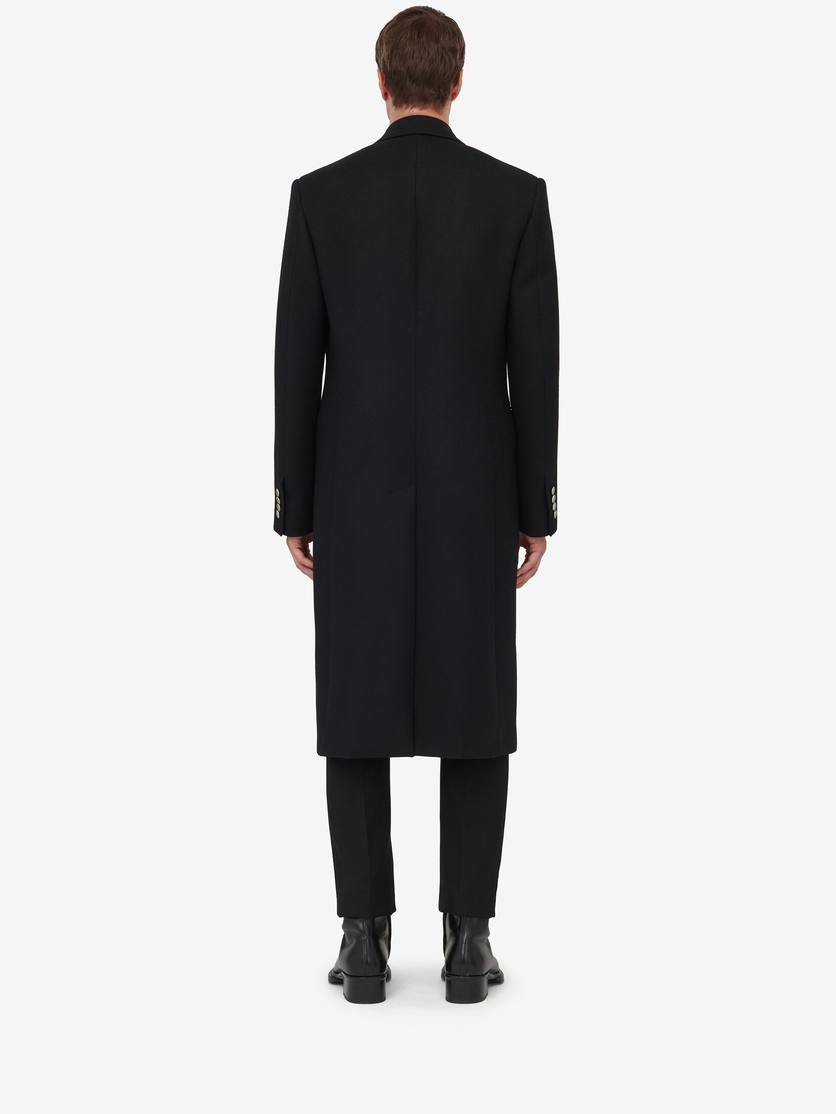 Men's Peak Lapel Double-breasted Coat in Black - 4