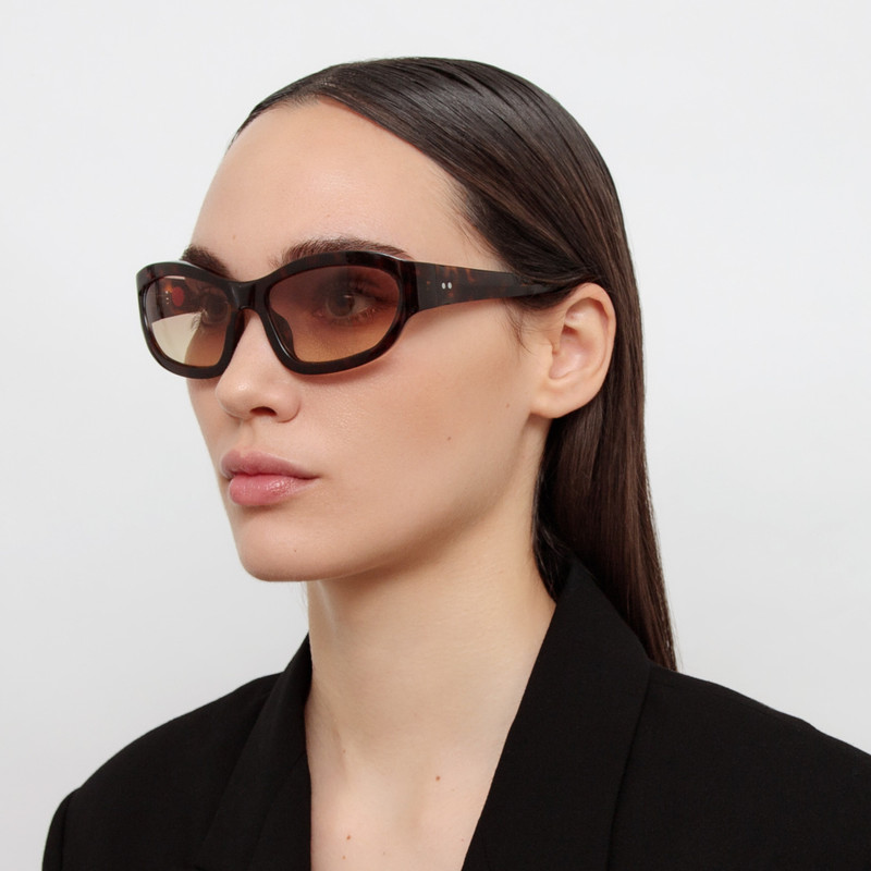 LINDA FARROW Wrap Sunglasses in Dark Tortoiseshell outlook