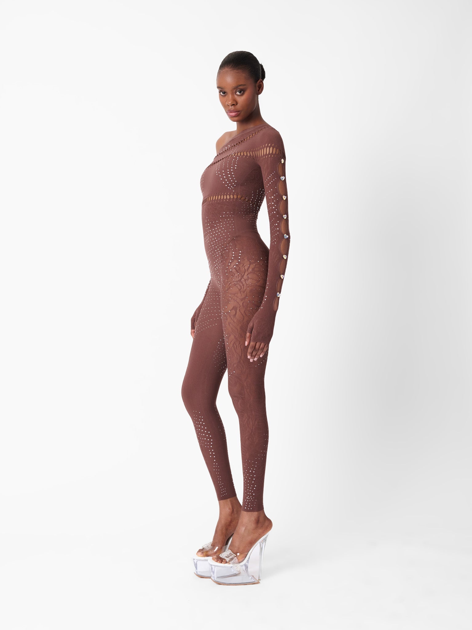 IVY LONG RHINESTONE JUMPSUIT OLD MONEY BROWN - 7