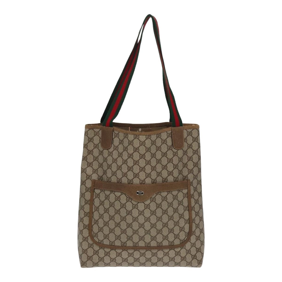 GUCCI GG Canvas Web Sherry Line Tote Bag Pvc Leather Beige Green Red - 13