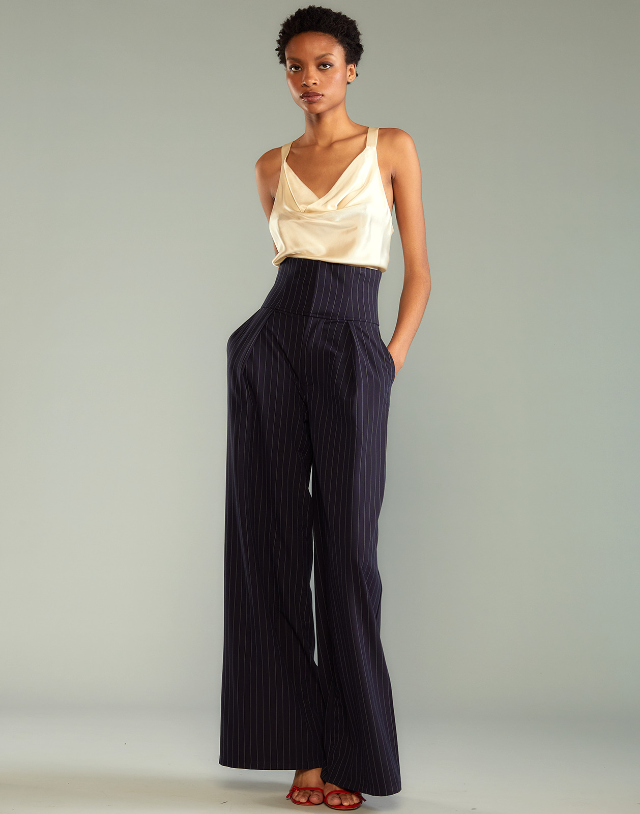 Pinstripe Corset Waist Pants - 3