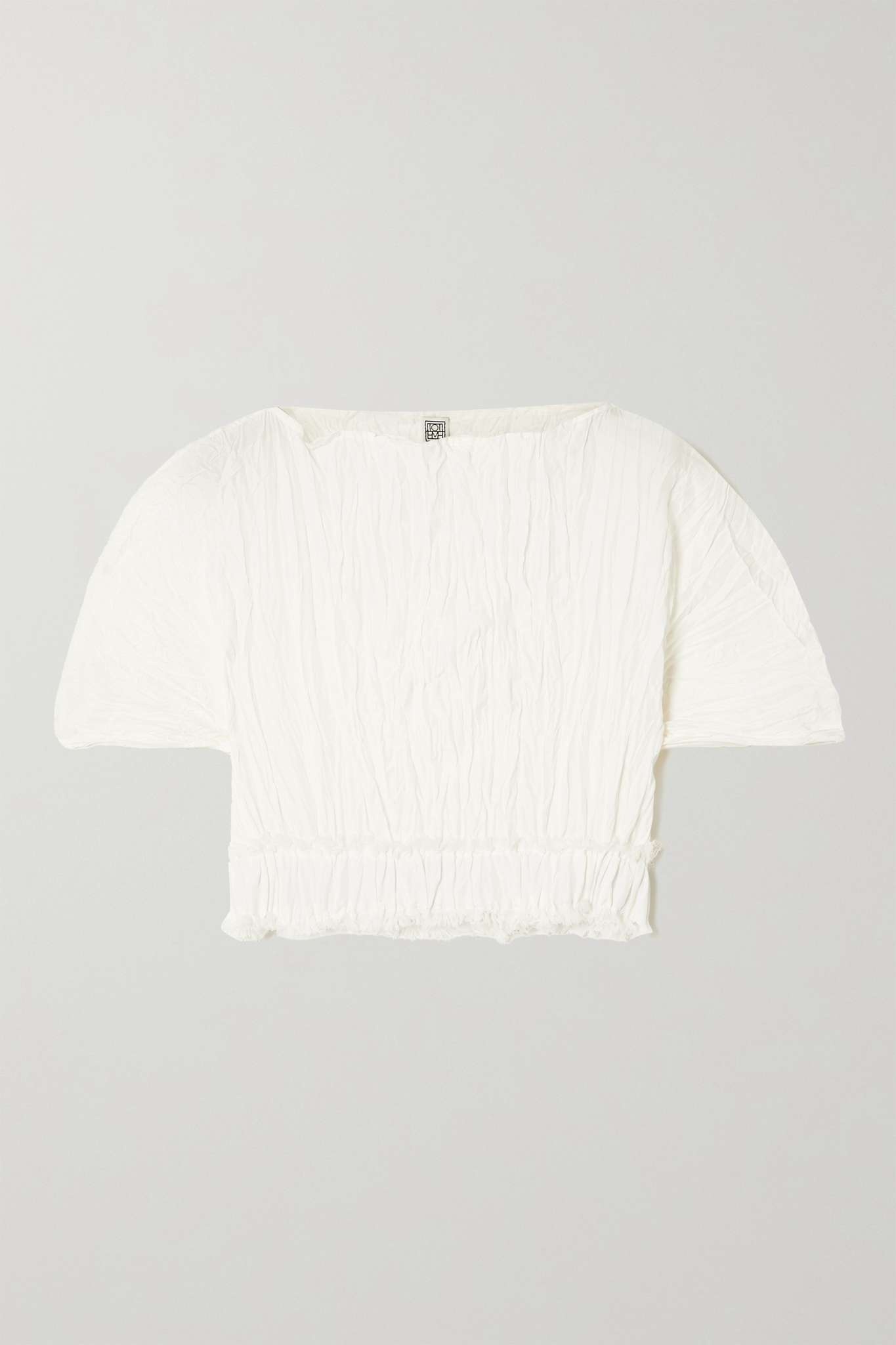 Cropped frayed crinkled silk-habotai top - 1