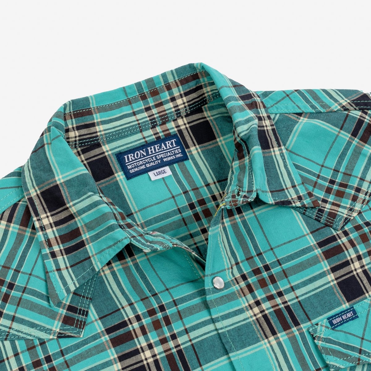 IHSH-355-GRN 5oz Selvedge Madras Check Western Shirt - Green - 8