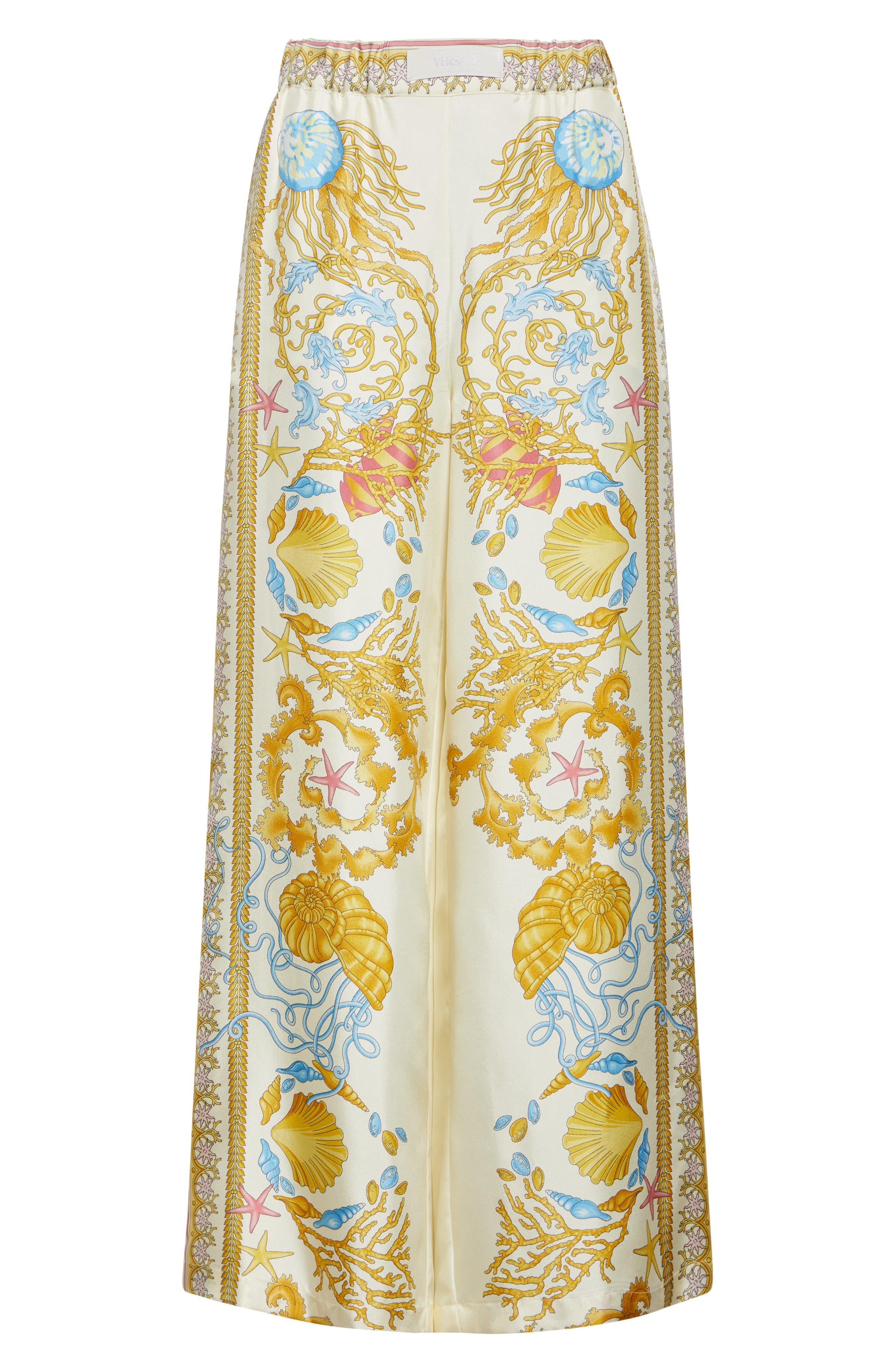 Versace Underwater Barocco Wide Leg Silk Pants in Eggshell Multicolor at Nordstrom - 6