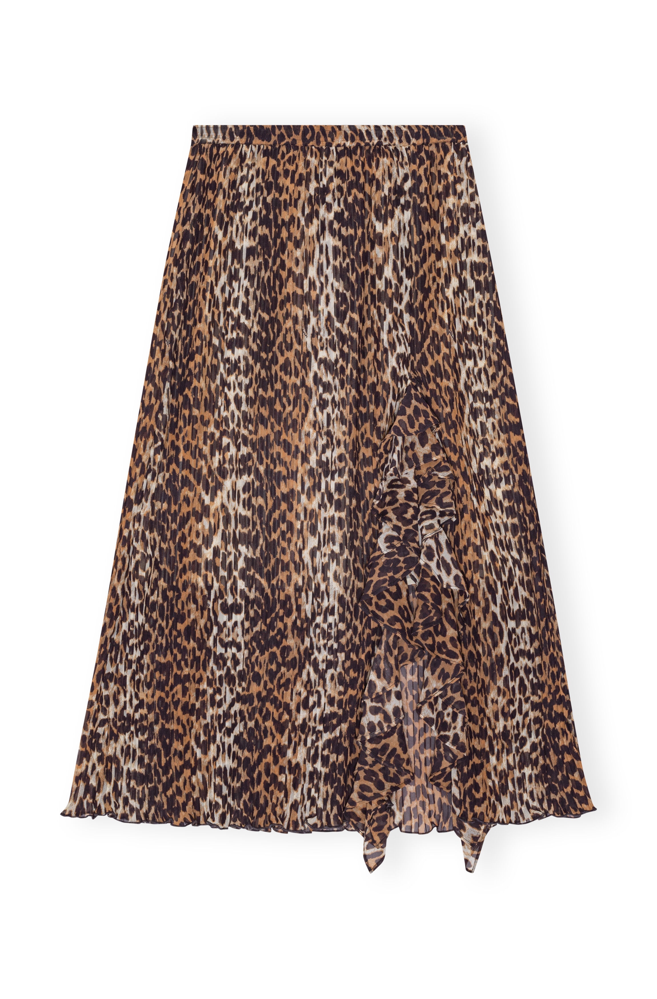 LEOPARD PLEATED GEORGETTE MIDI FLOUNCE SKIRT - 1