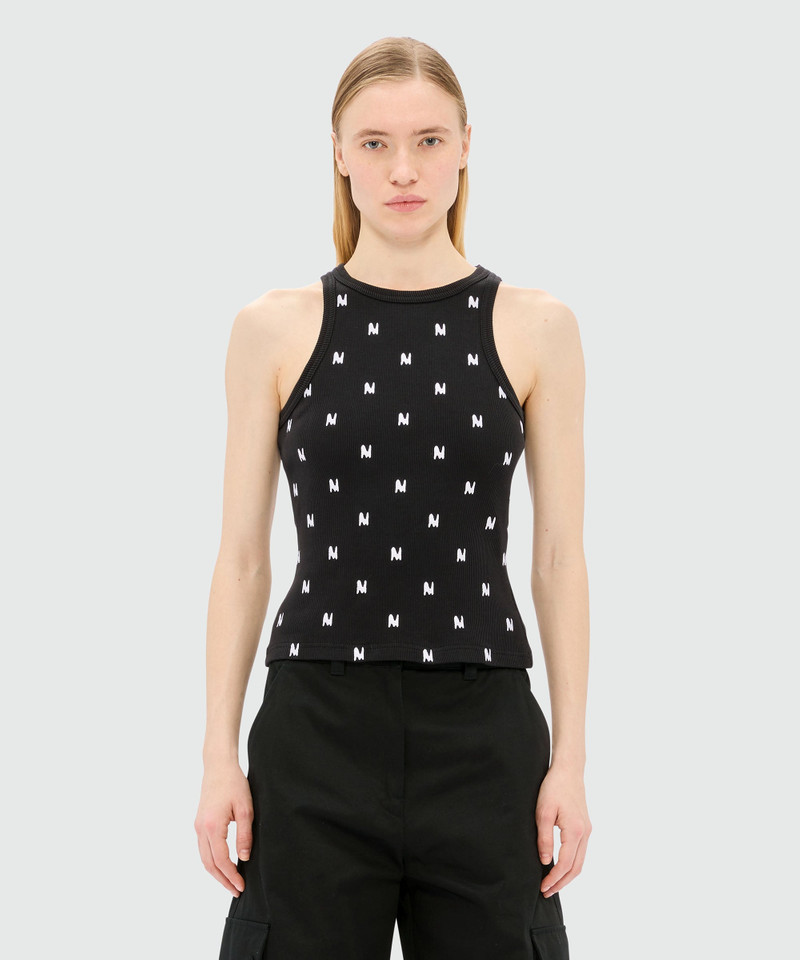 MSGM Ribbed jersey top with embroidered "TheMwave" logo outlook