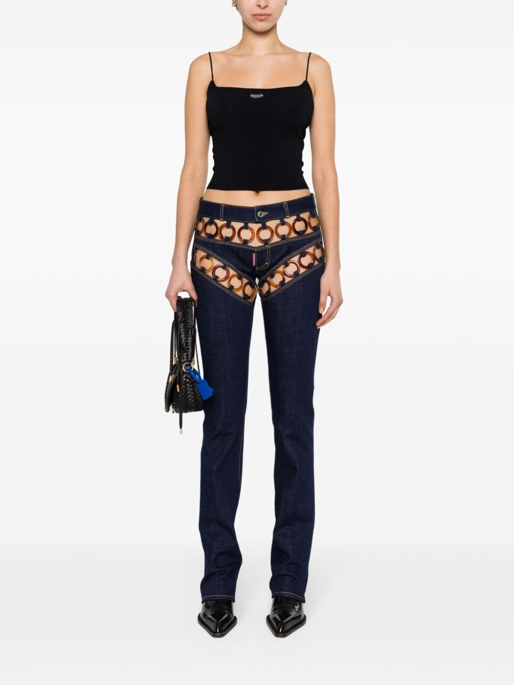 logo-plaque knitted crop top - 2