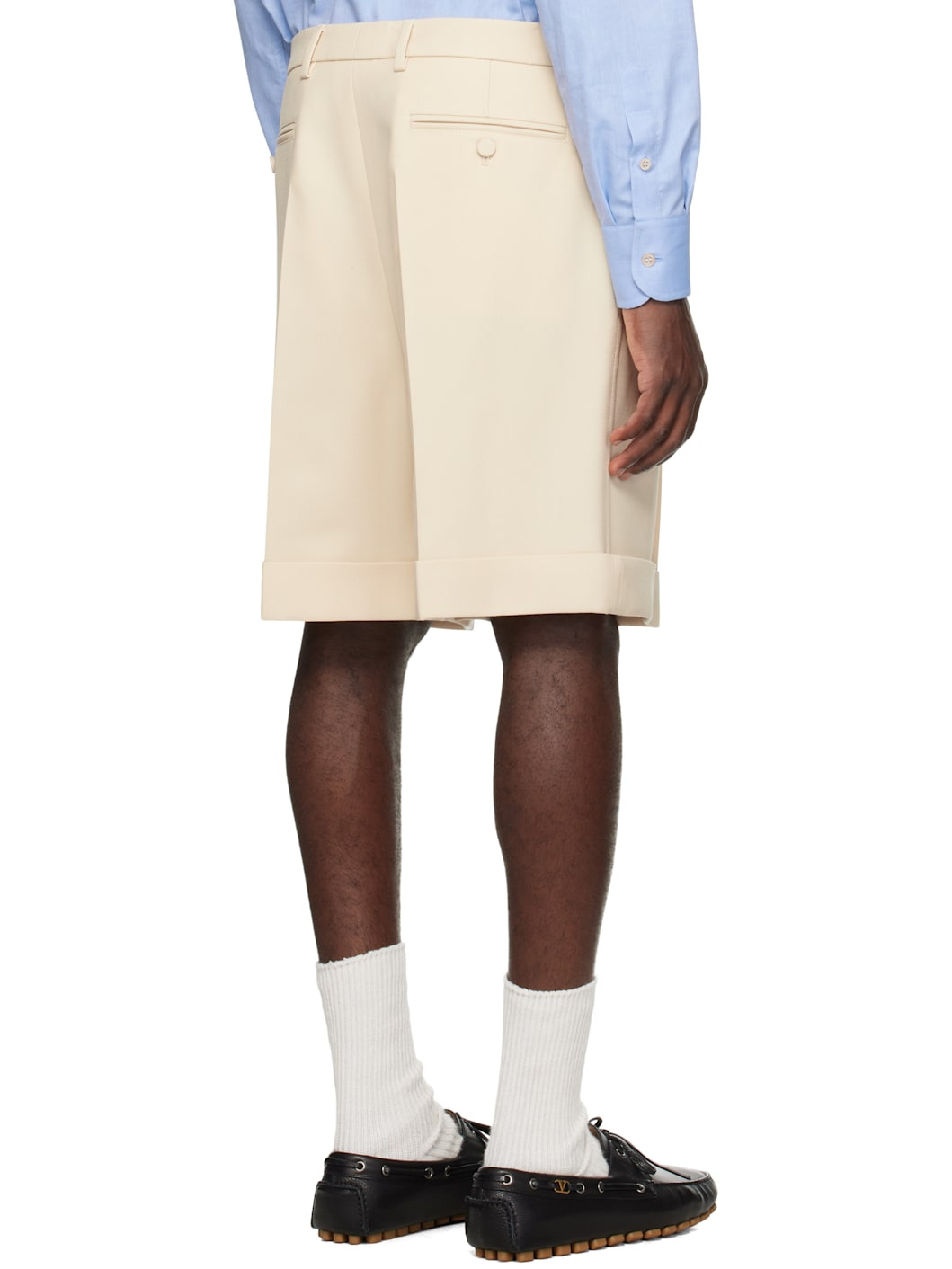 Beige Pleated Shorts - 3