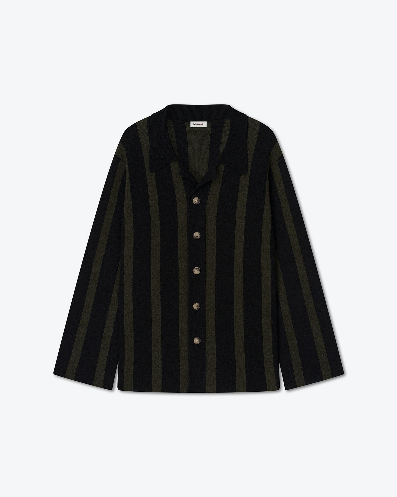 ALMAR - Cotton-terry shirt - Dark khaki/ black - 1