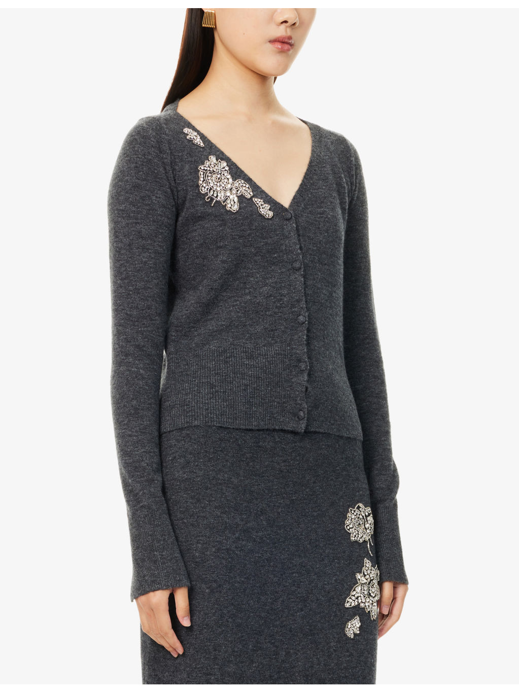 Embellished Technical-Blend Cropped Knitted Cardigan - 3