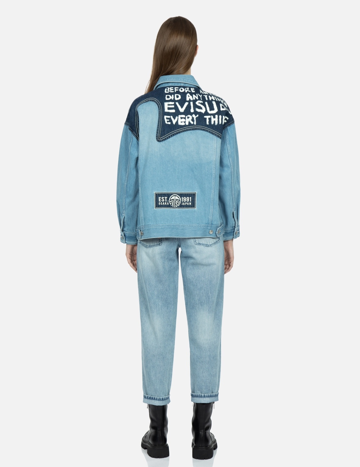 SEAGULL EMBROIDERY AND SLOGAN-PRINT BLOCKING DENIM JACKET - 5