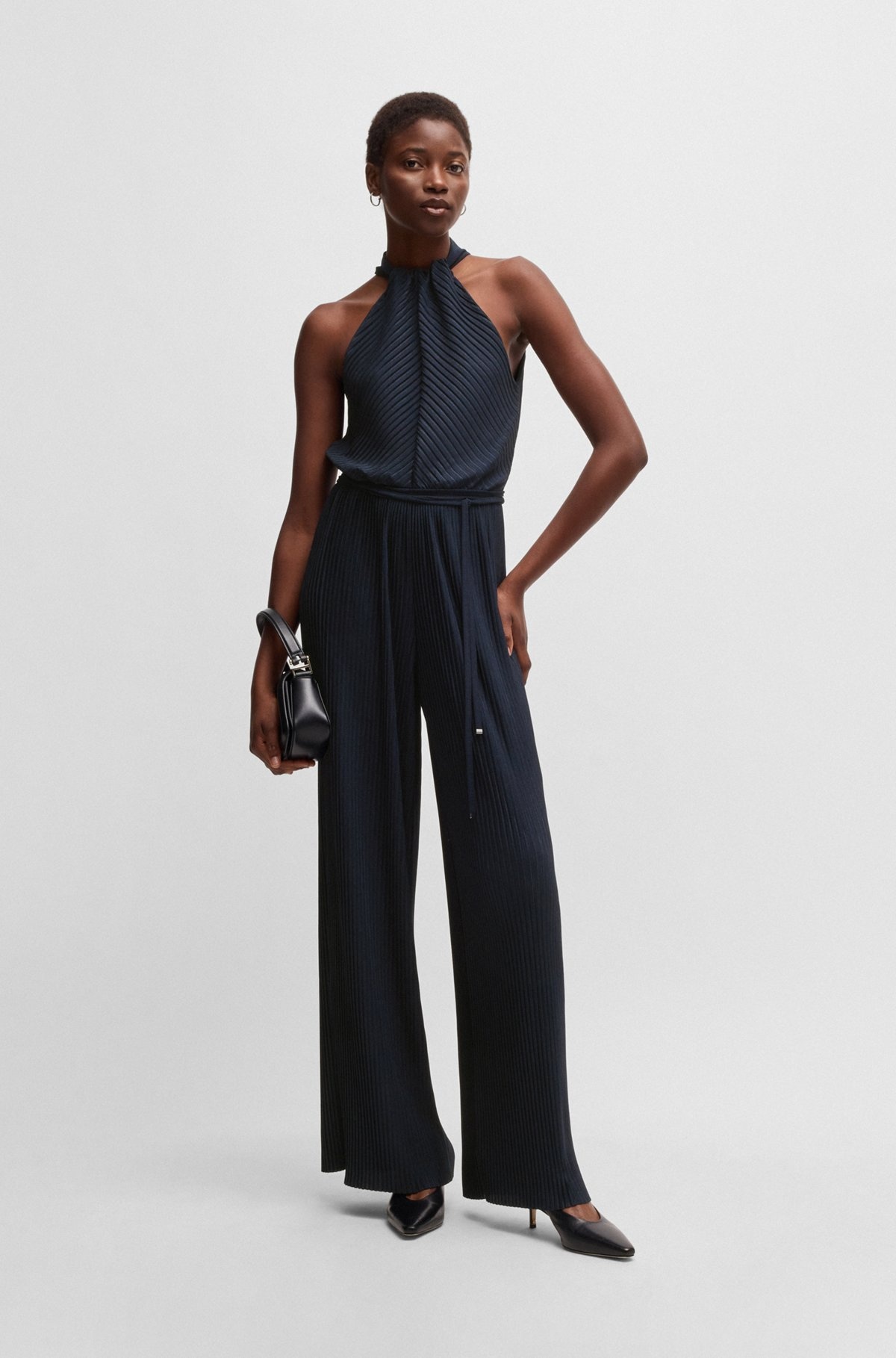SLEEVELESS JUMPSUIT WITH PLISSÉ PLEATS AND TIE BELT - 3