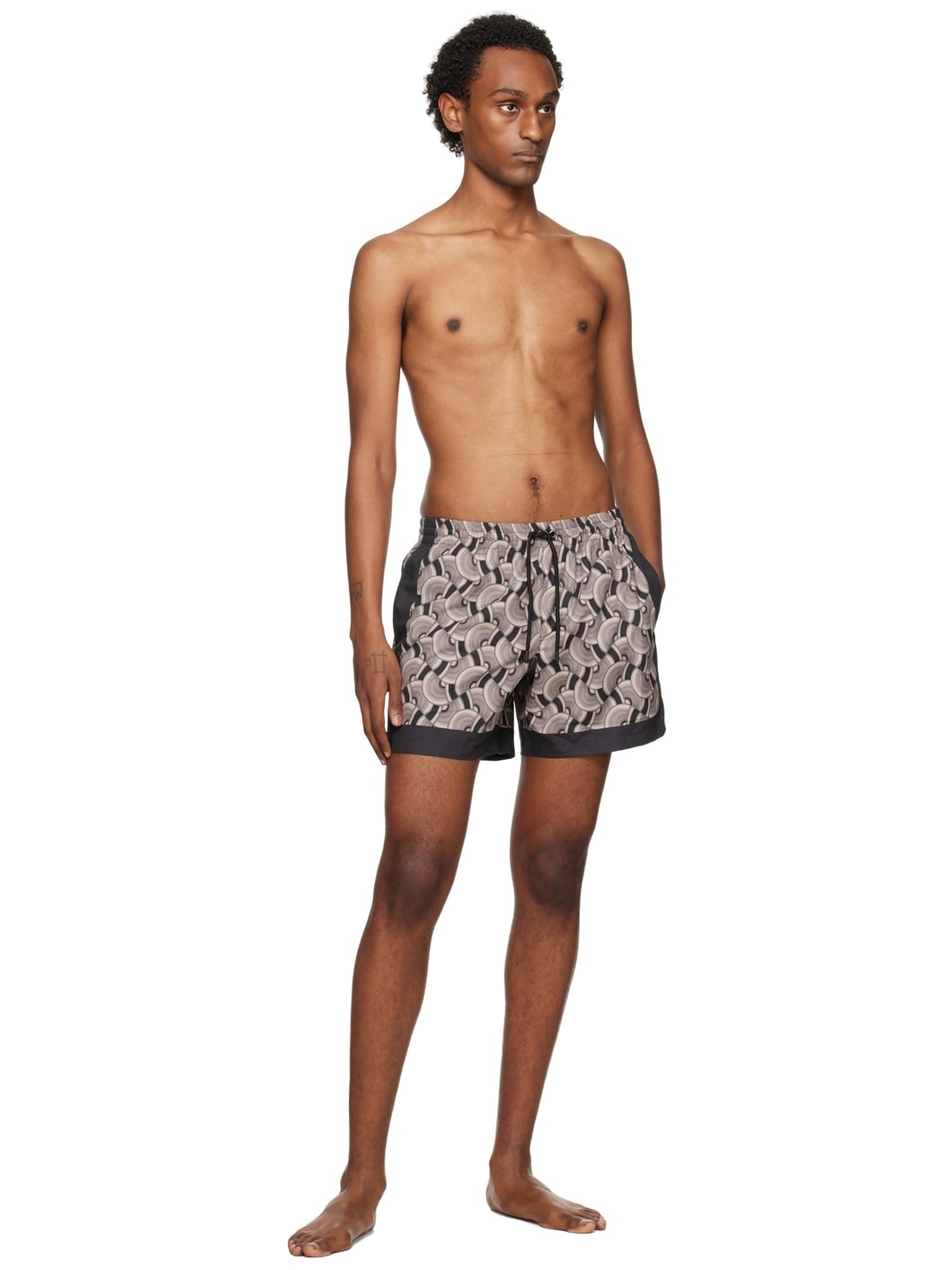 Taupe Printed Swim Shorts - 4