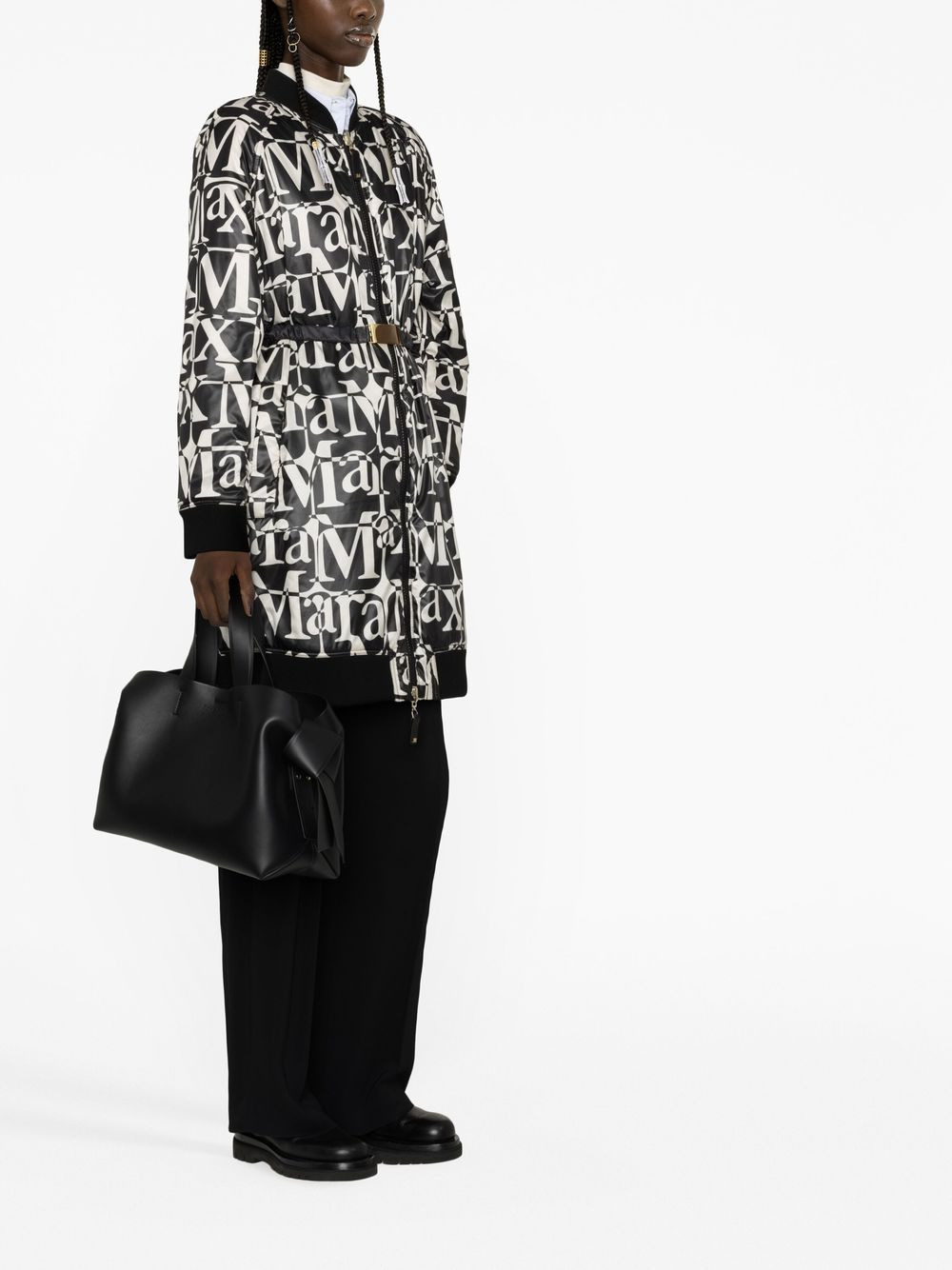 logo-print belted coat - 3