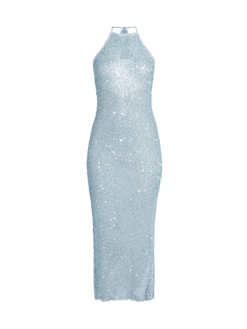 Women's Sequined Mesh Halterneck Dress - Blue 1
