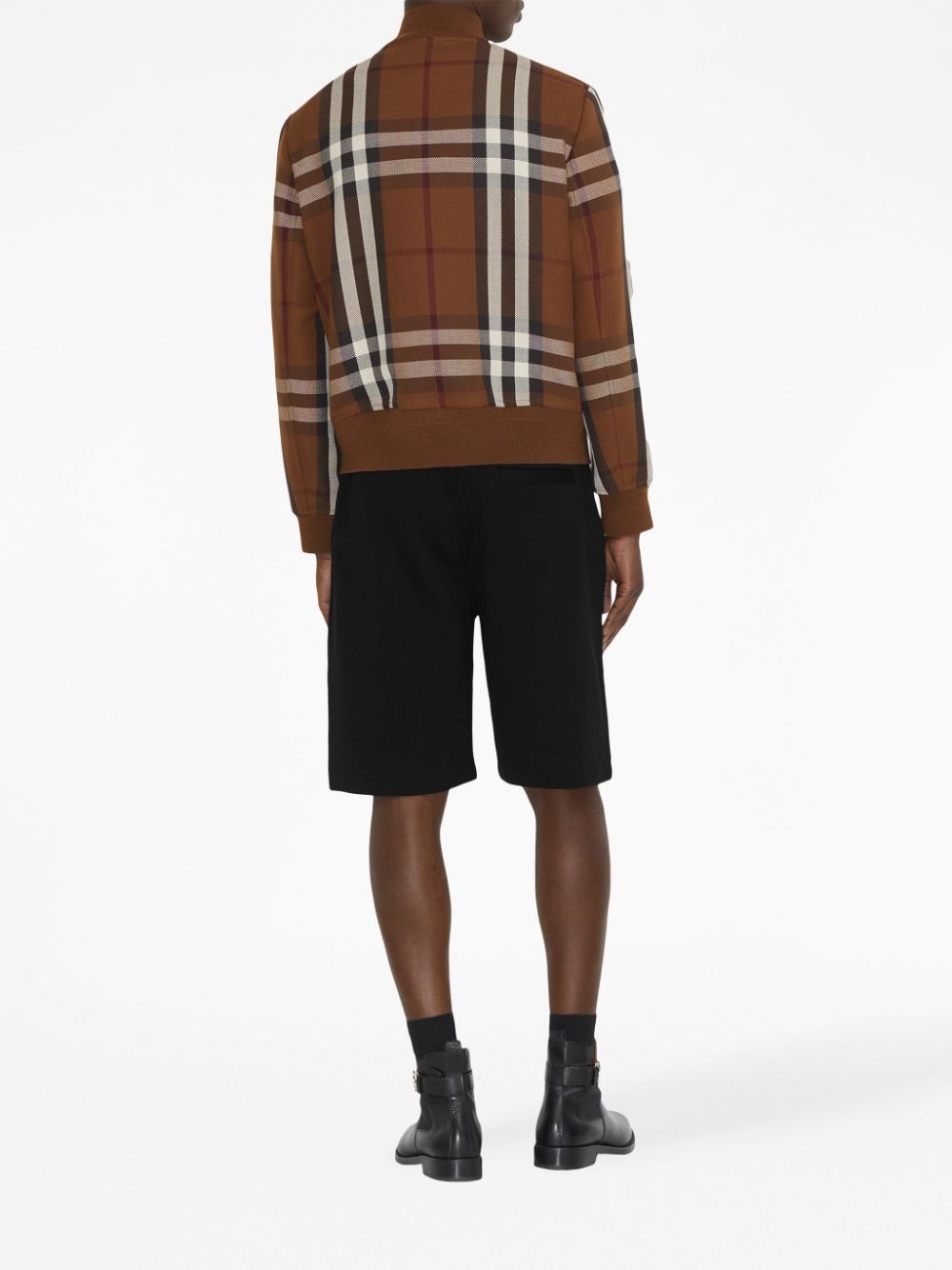 checked wool-blend bomber jacket - 4