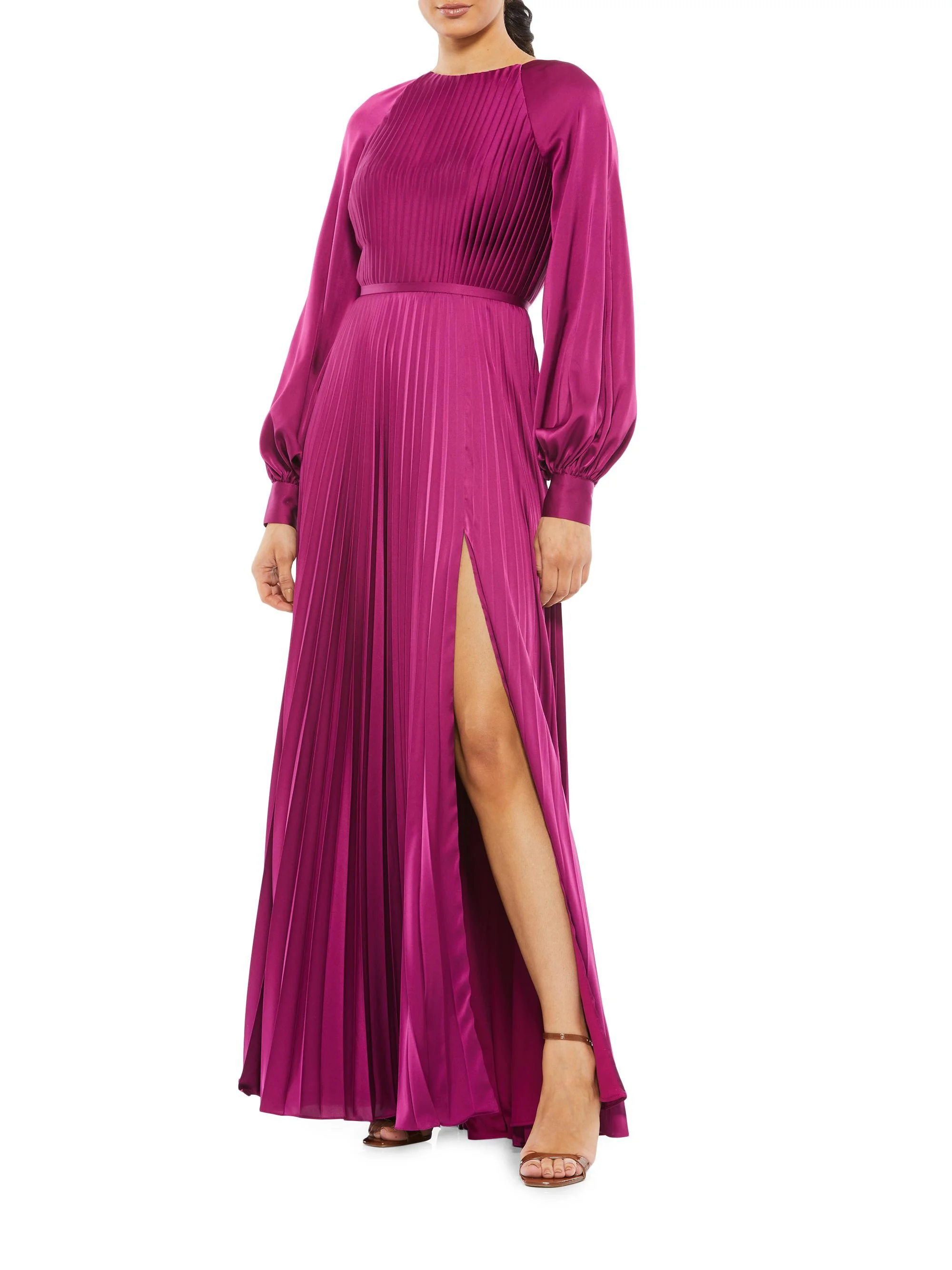 Women's Ieena Pleated A-Line Chiffon Gown - Berry - 1