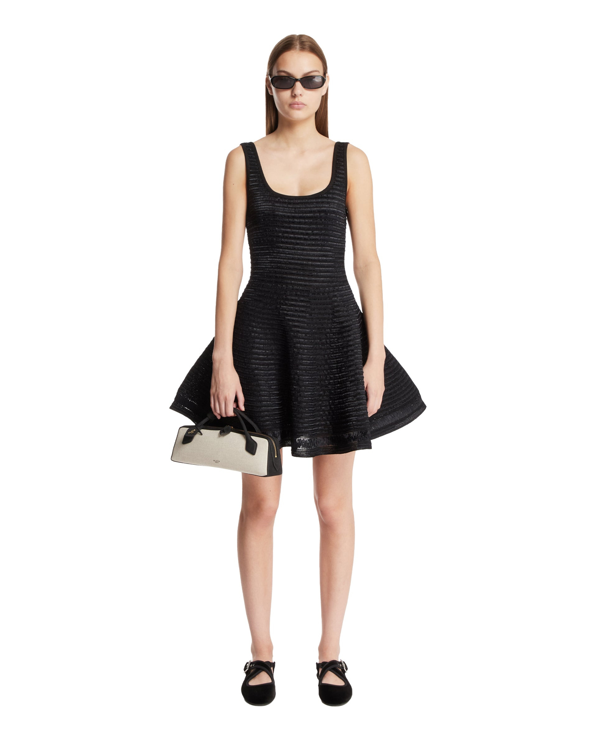 Black Knit Skater Dress - 2