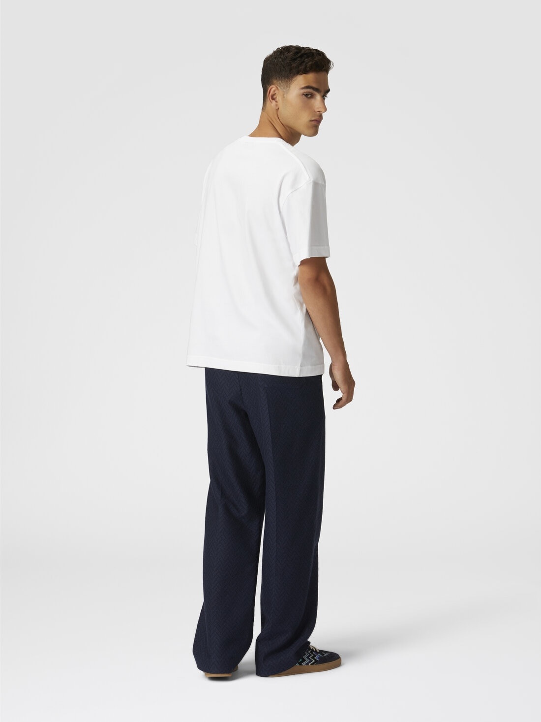 Cotton crewneck T-shirt with zigzag insert and logo lettering - 3
