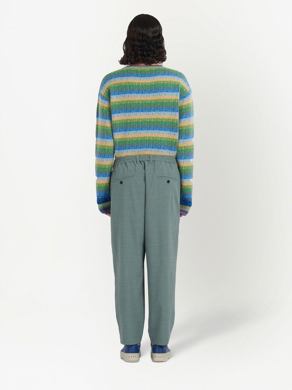 grid-pattern mid-rise pants - 4
