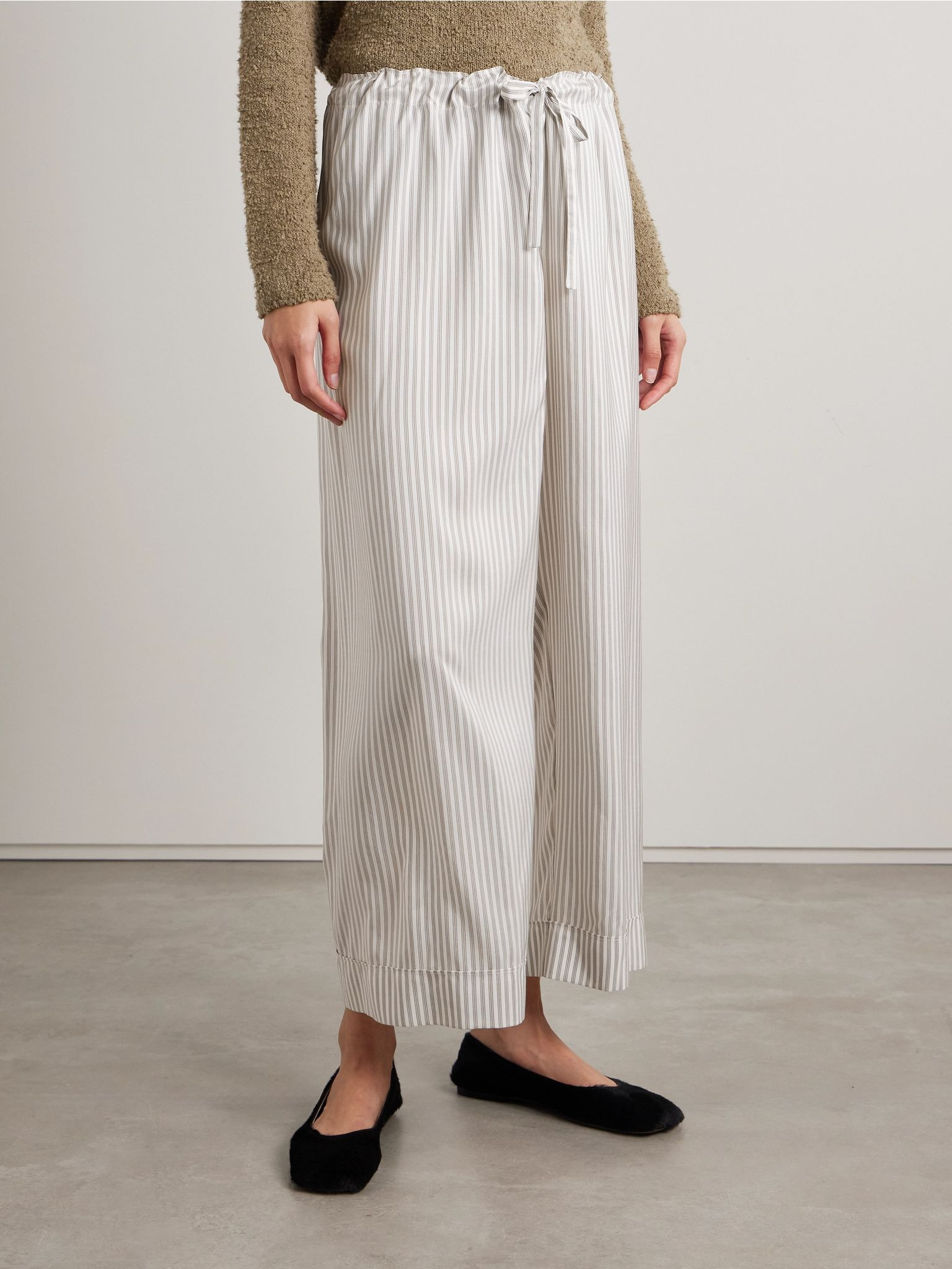 Yayah cropped striped silk wide-leg pants Off-white - 3