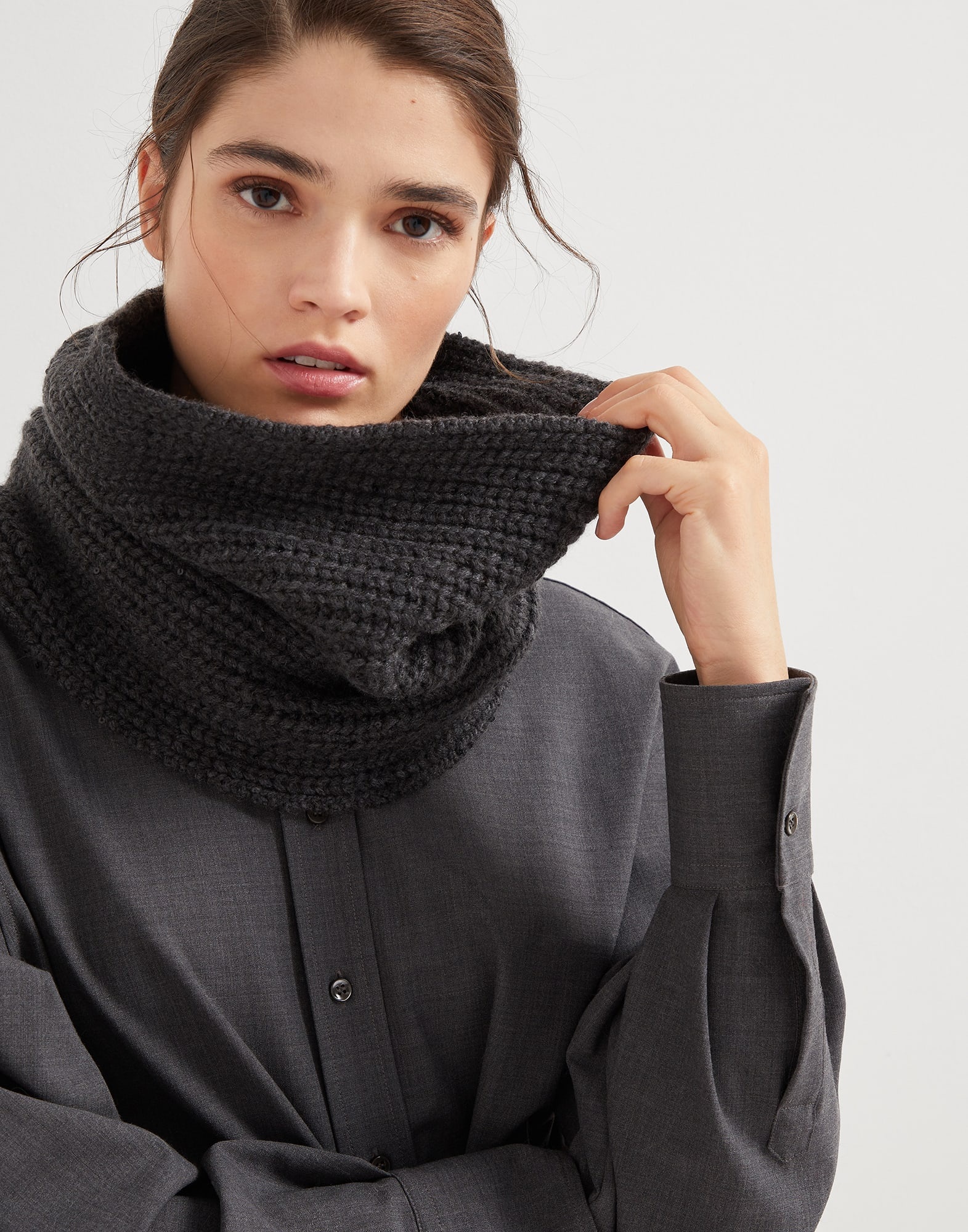 Cashmere and silk dazzling rib knit neck warmer - 3