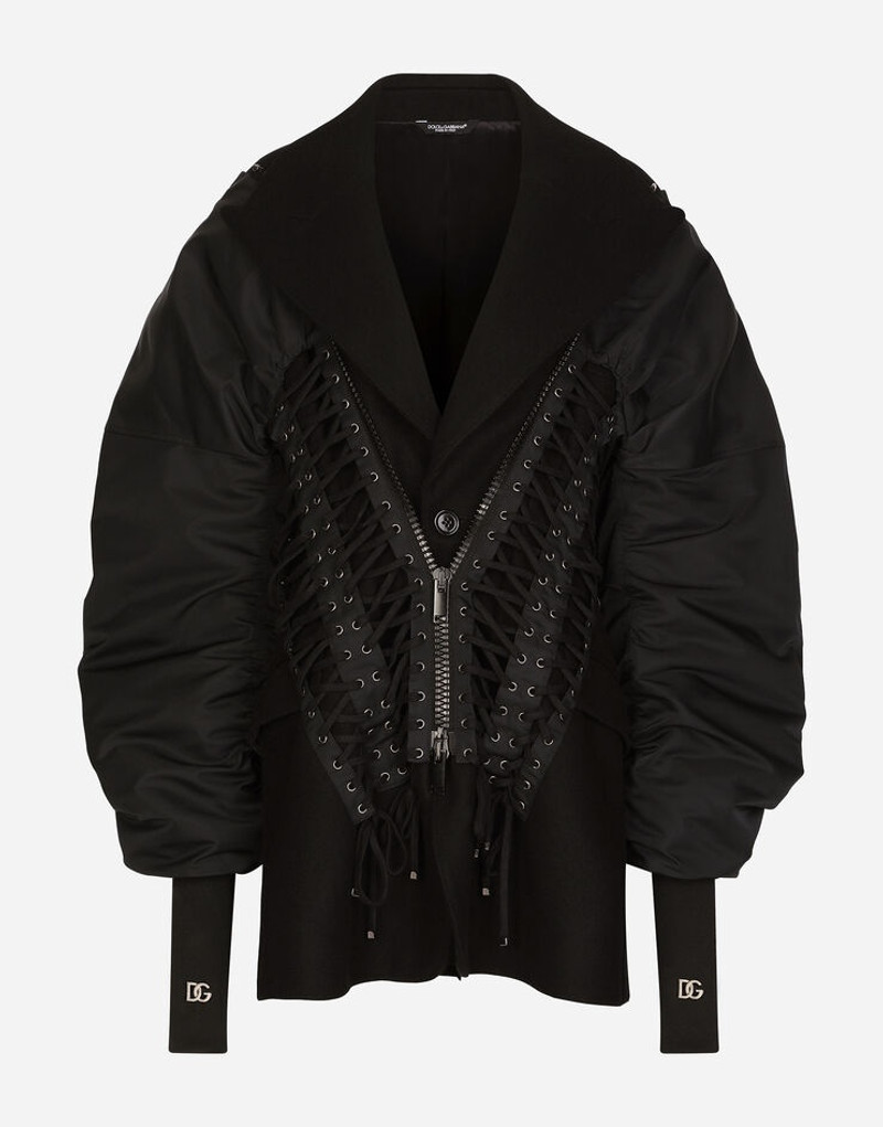 Duchesse and wool jacket with laces and eyelets 1
