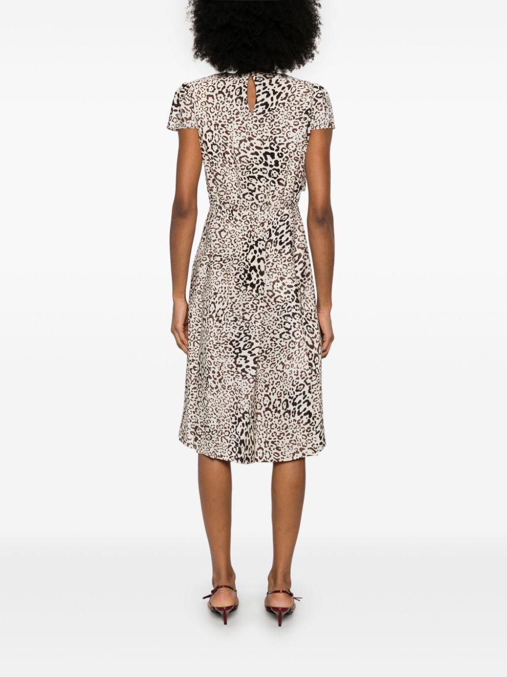 leopard-print pleated midi dress - 4