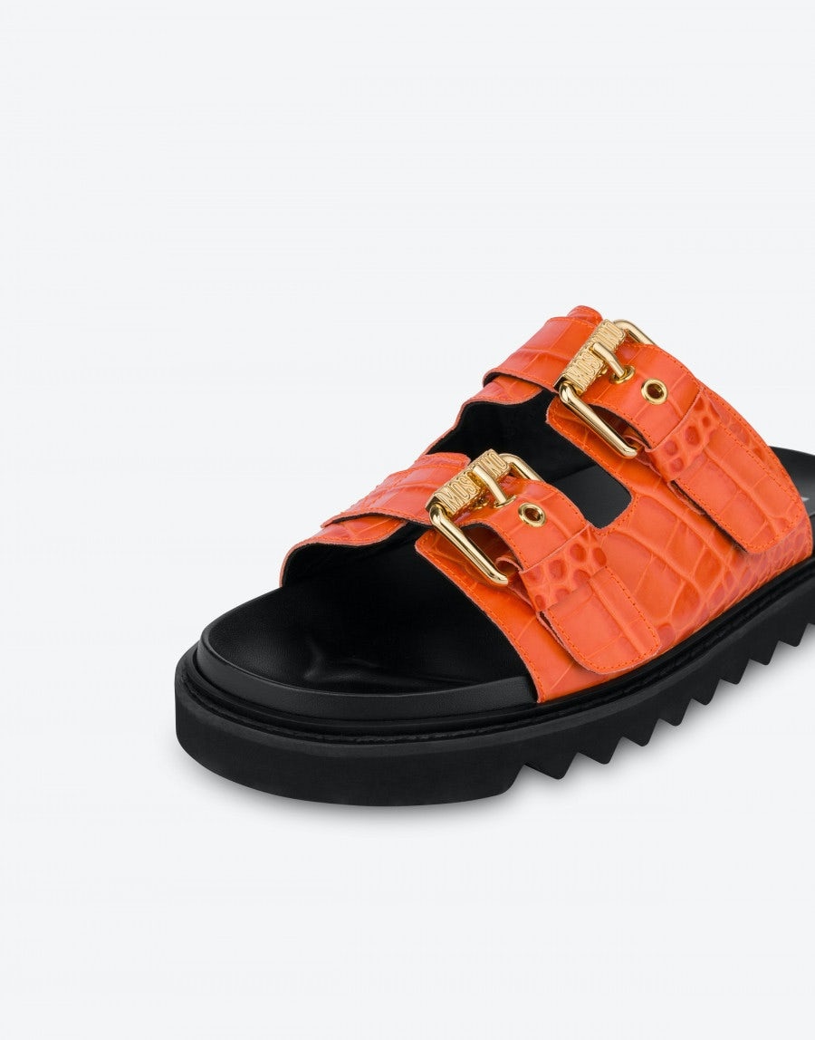 MOSCHINO BUCKLE CALFSKIN SANDALS - 4