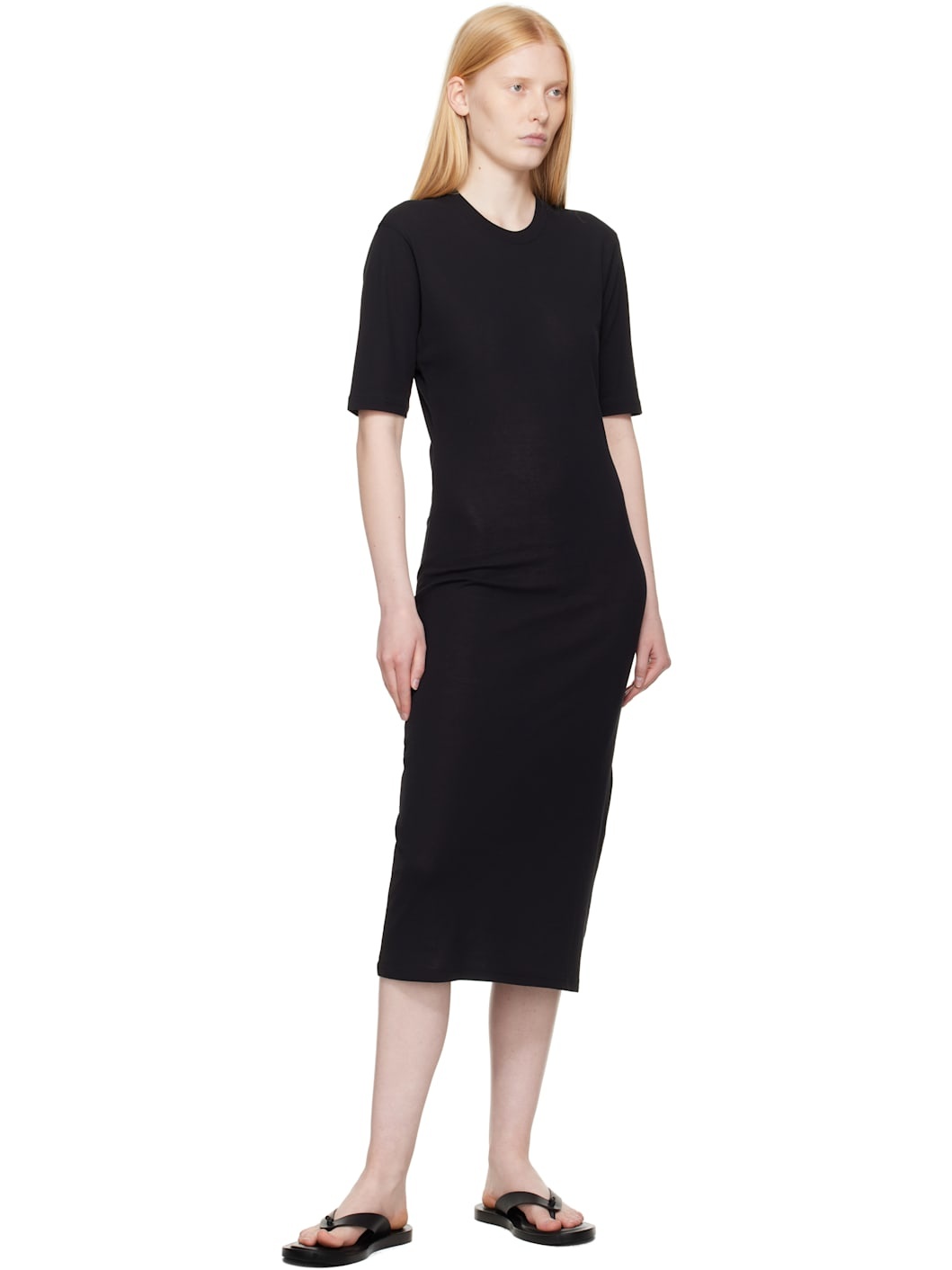 Black Cotton Short Sleeve Maxi Dress - 4