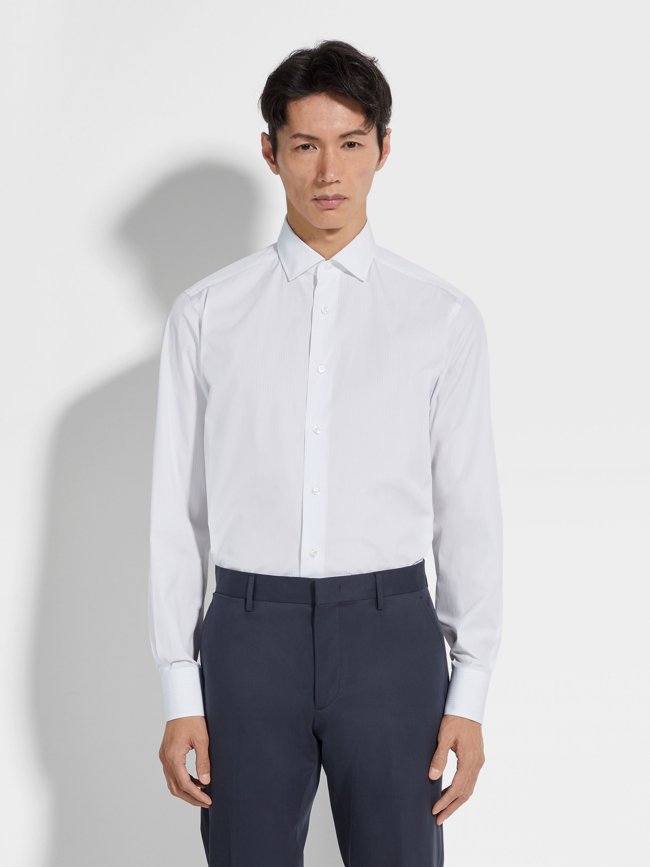 WHITE AND LIGHT BLUE STRIPED CENTOVENTIMILA COTTON SHIRT - 3
