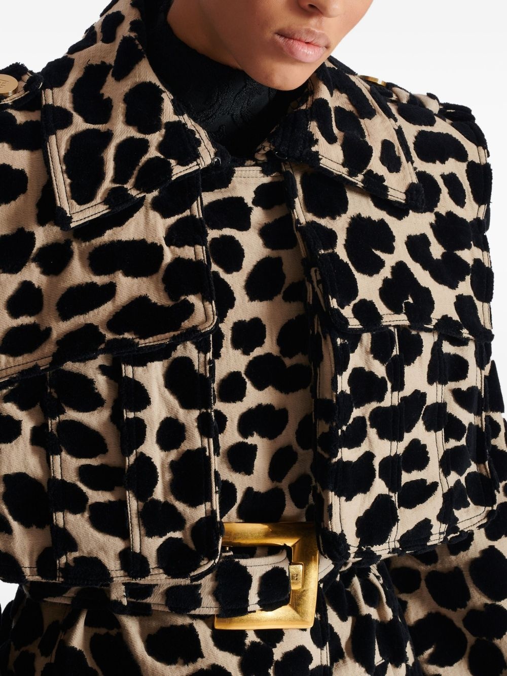 leopard-print belted trench coat - 7