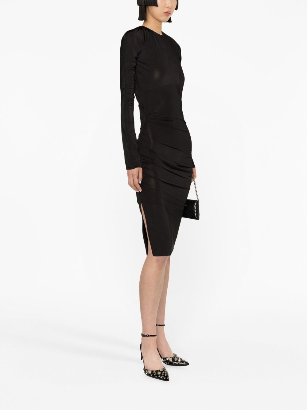 ruched long-sleeve midi dress - 3