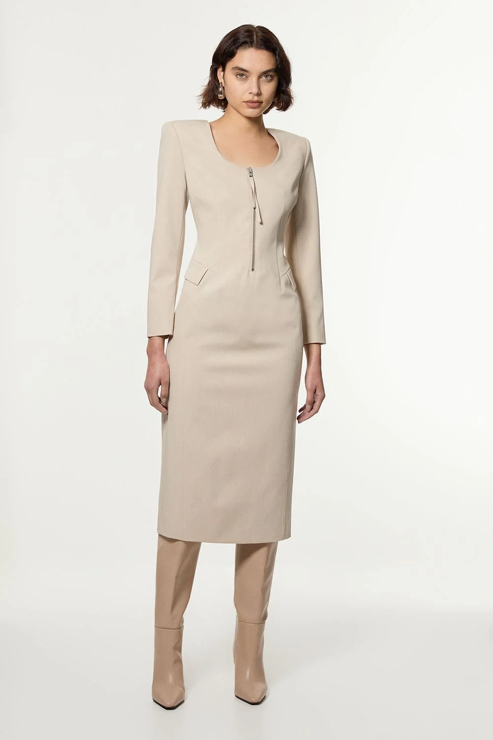 Tailored Viscose Zip Through Multi Stitch Midi Dress - 1