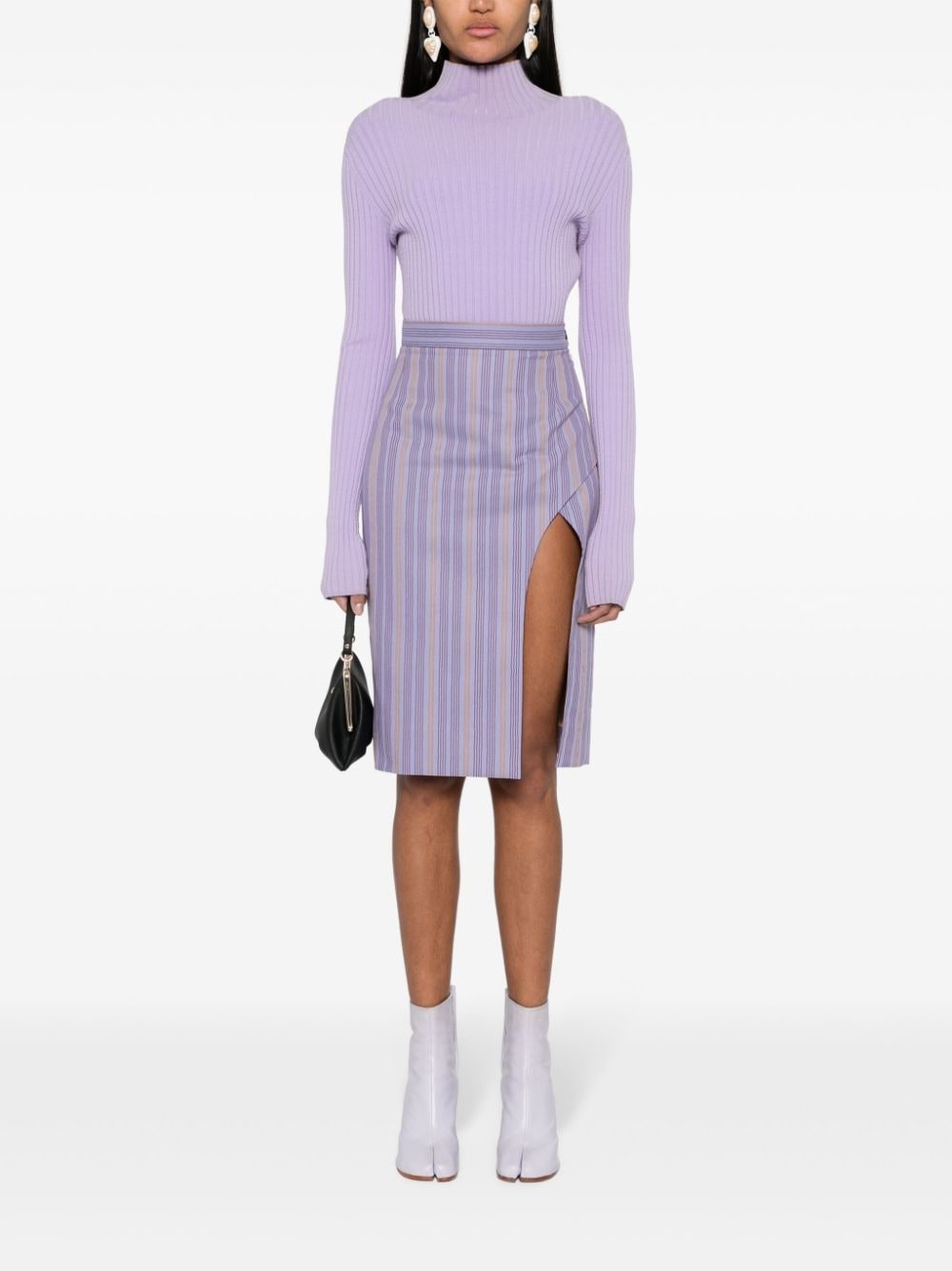 side-slit striped skirt - 2