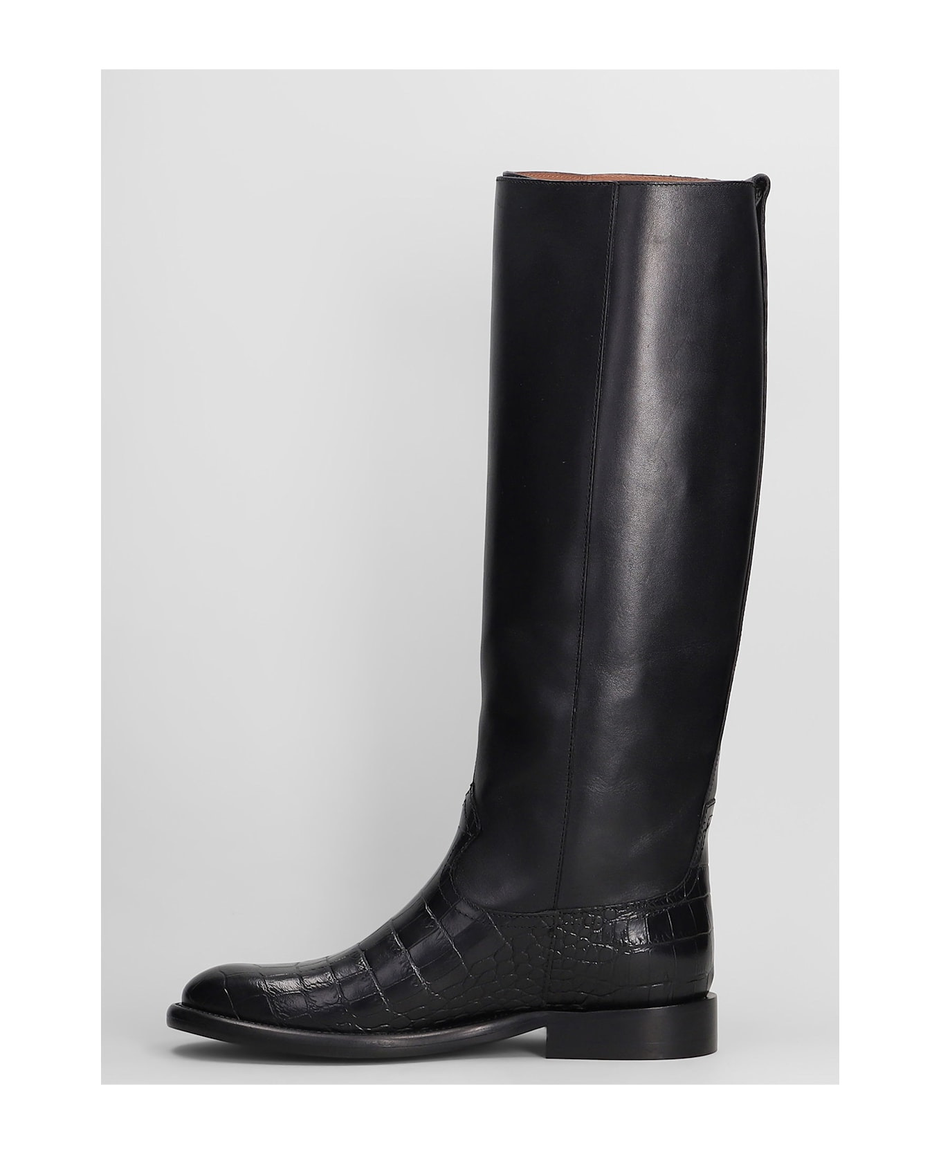 Montana Buckle Boot Low Heels Boots In Black Leather - 3