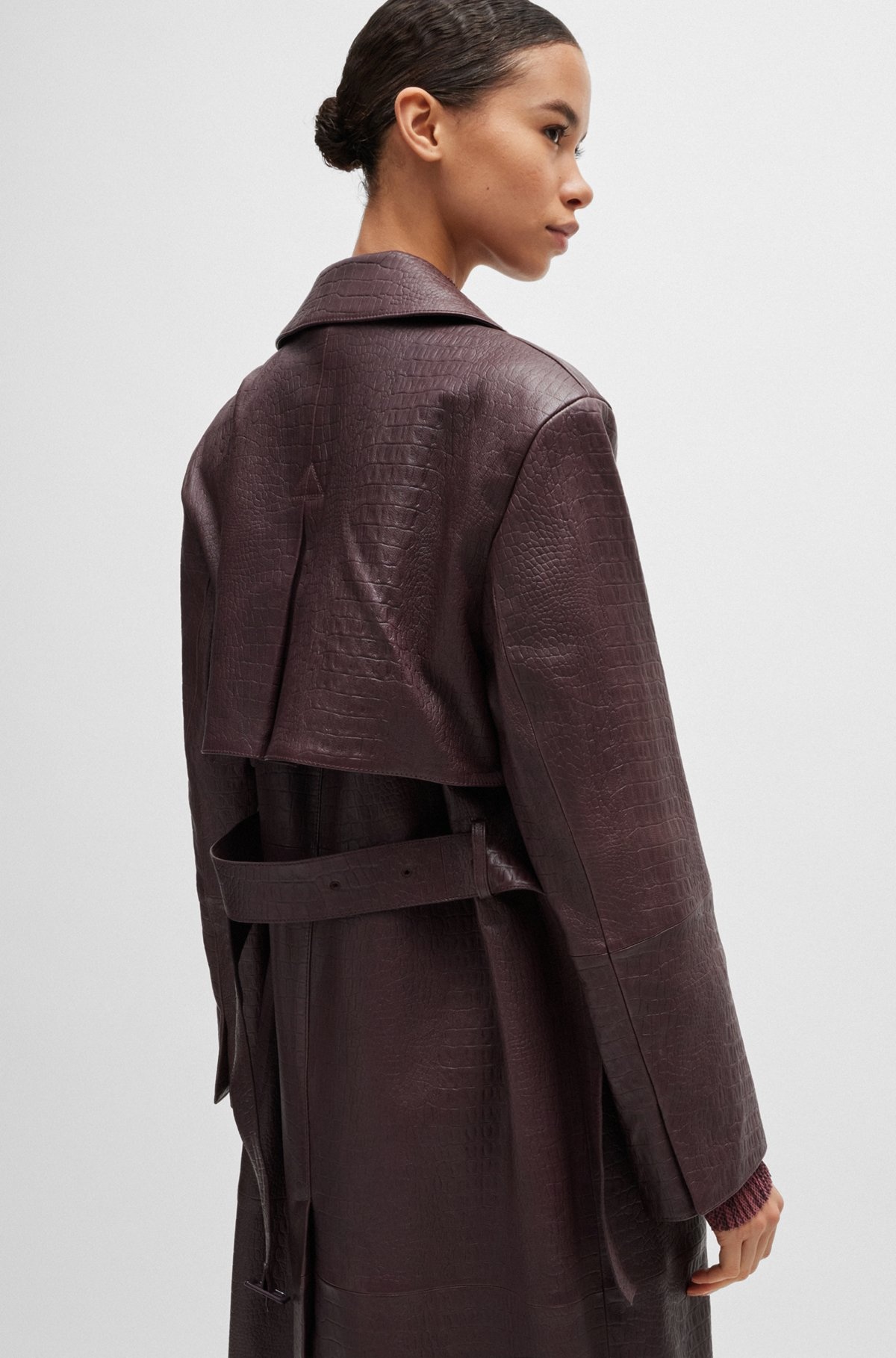 DOUBLE-BREASTED TRENCH COAT IN CROCODILE-PATTERNED LEATHER - 6