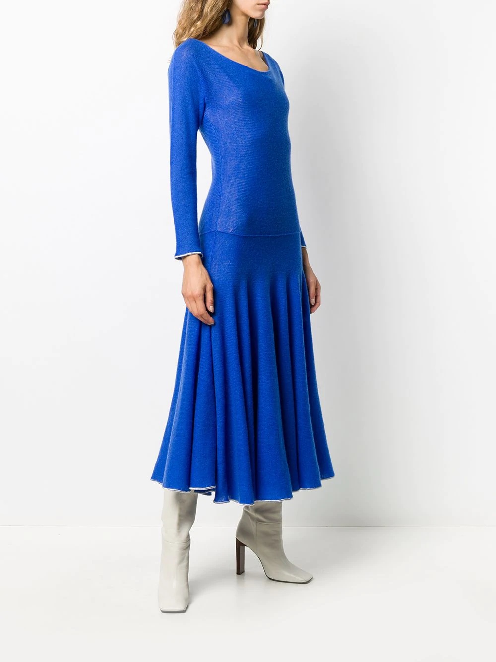 boat-neck long knitted dress - 3