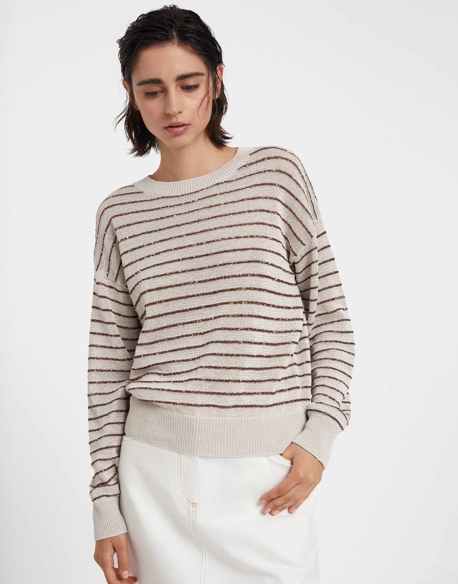 Cotton dazzling stripes sweater - 1