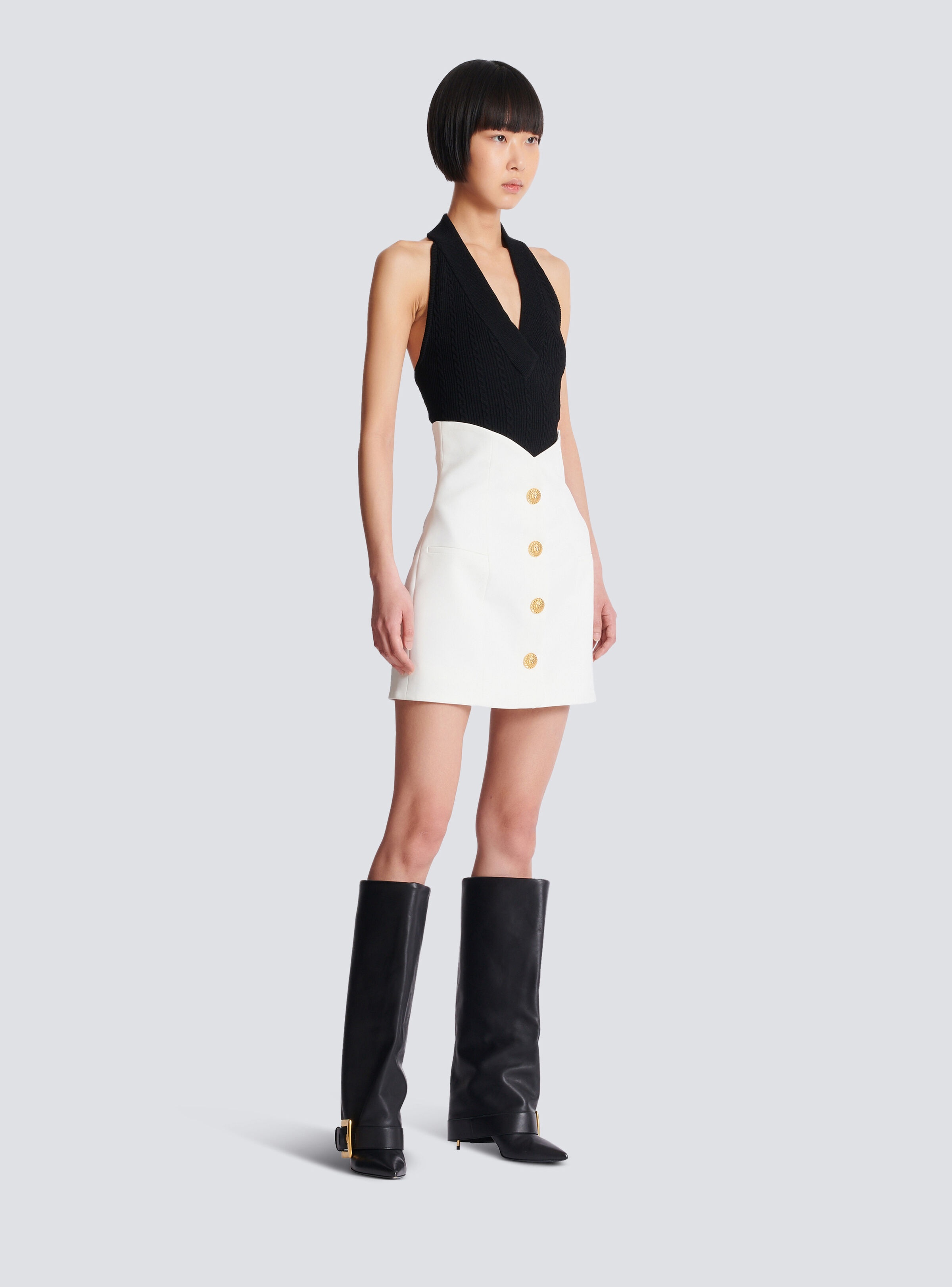 Double crepe tulip skirt with buttons - 3