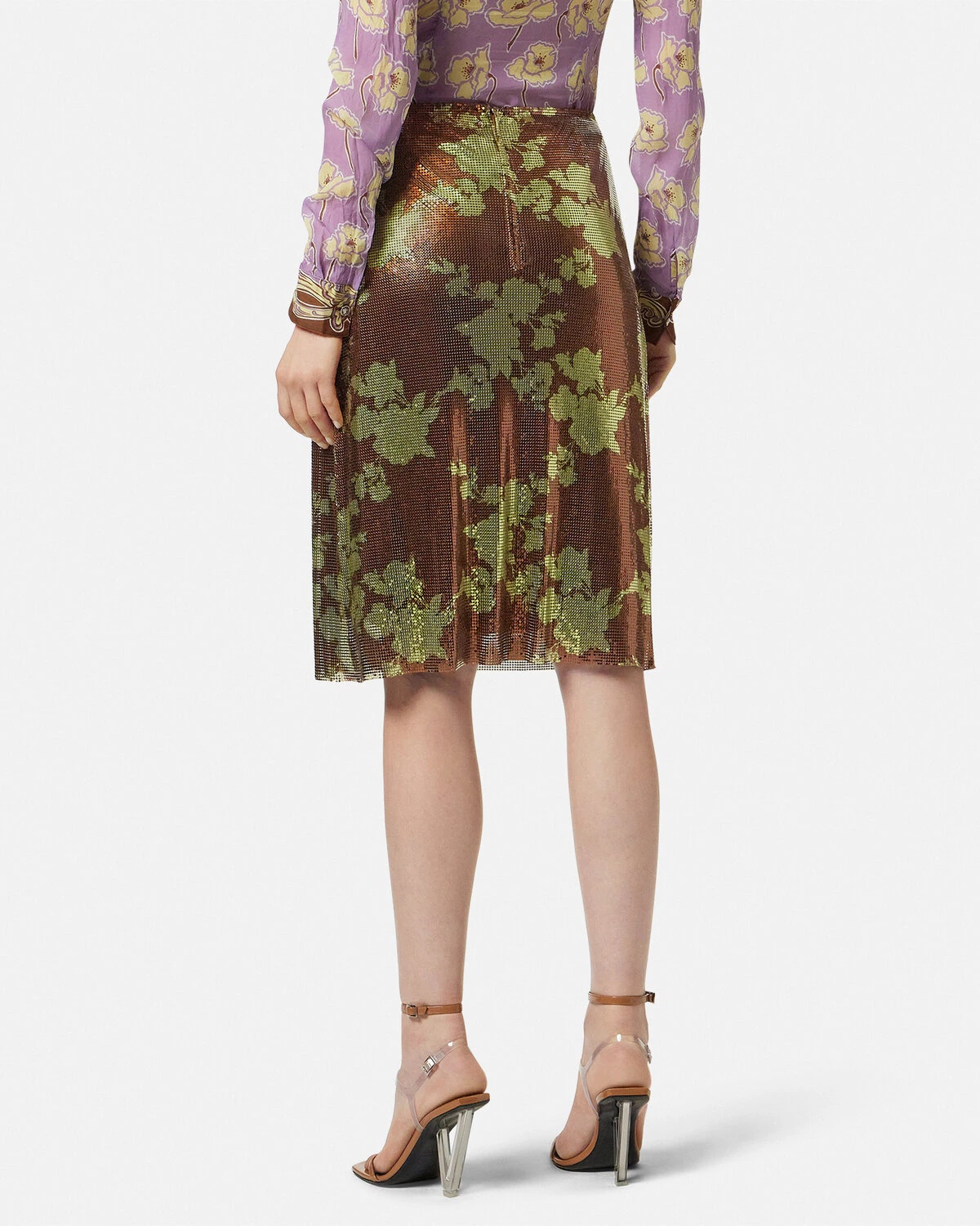 Wild Roses Metal Mesh A-Line Midi Skirt - 5